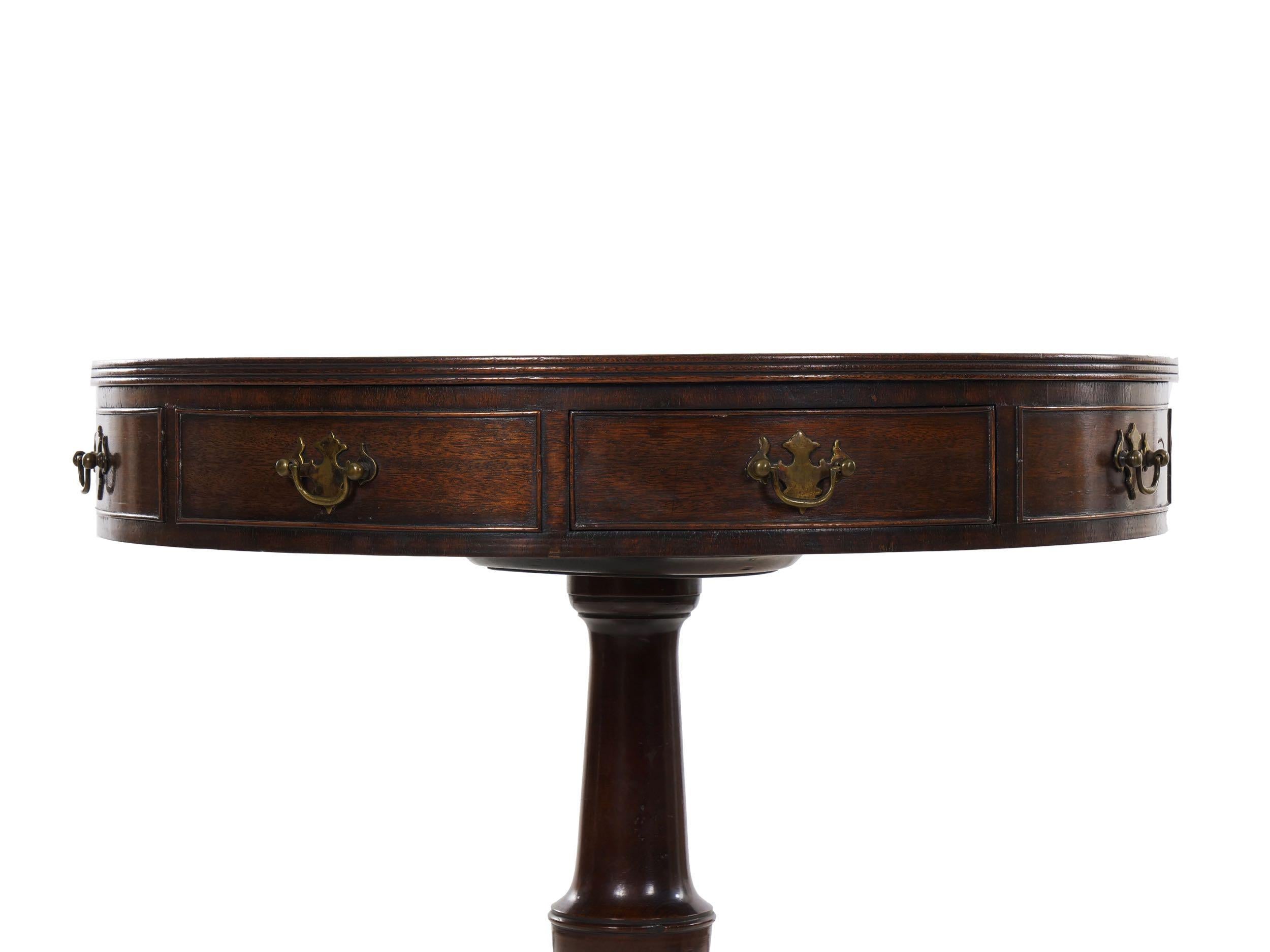 English Regency Style Antique Mahogany and Leather Drum-Top Accent Table 3