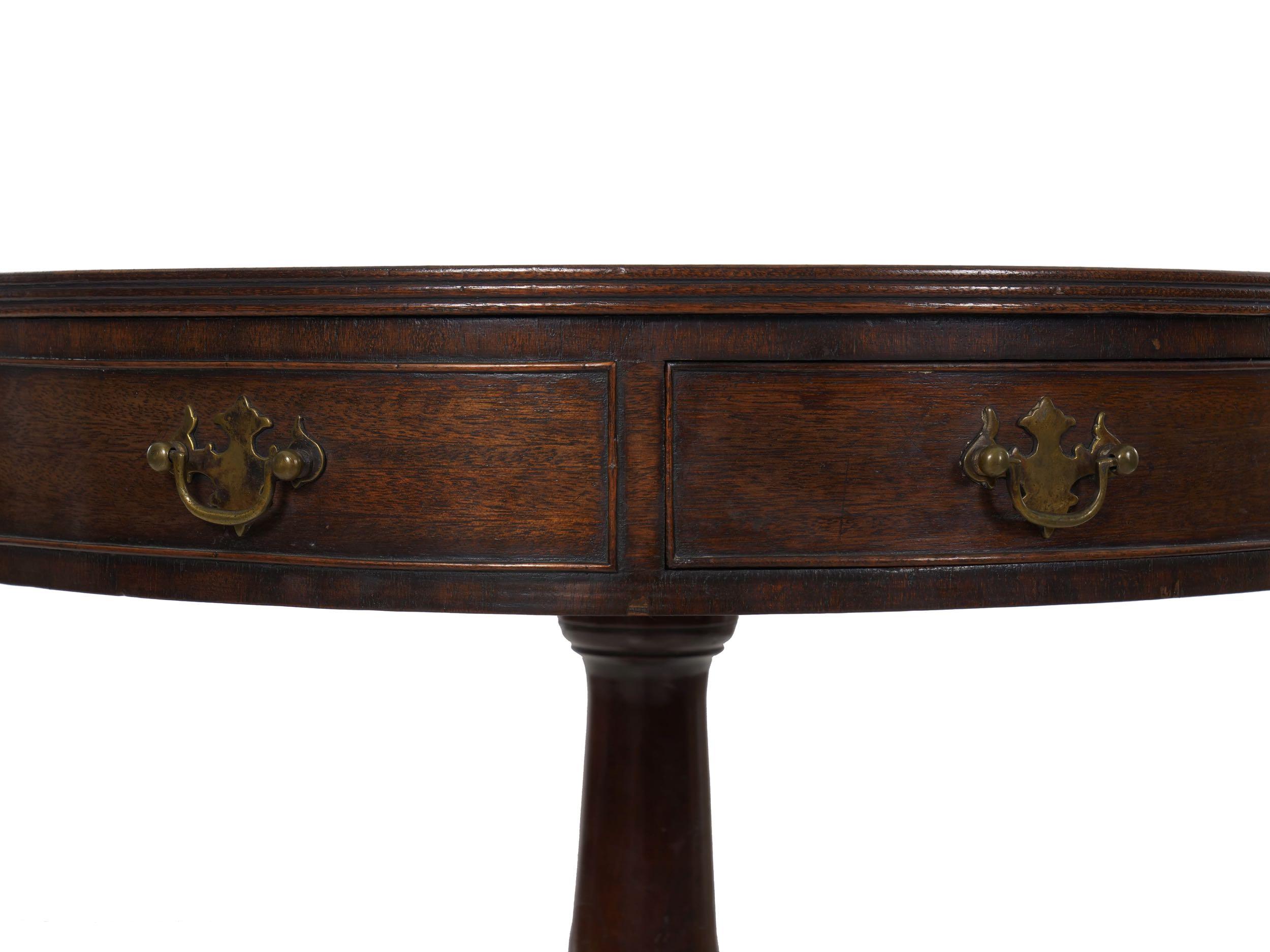 English Regency Style Antique Mahogany and Leather Drum-Top Accent Table 4