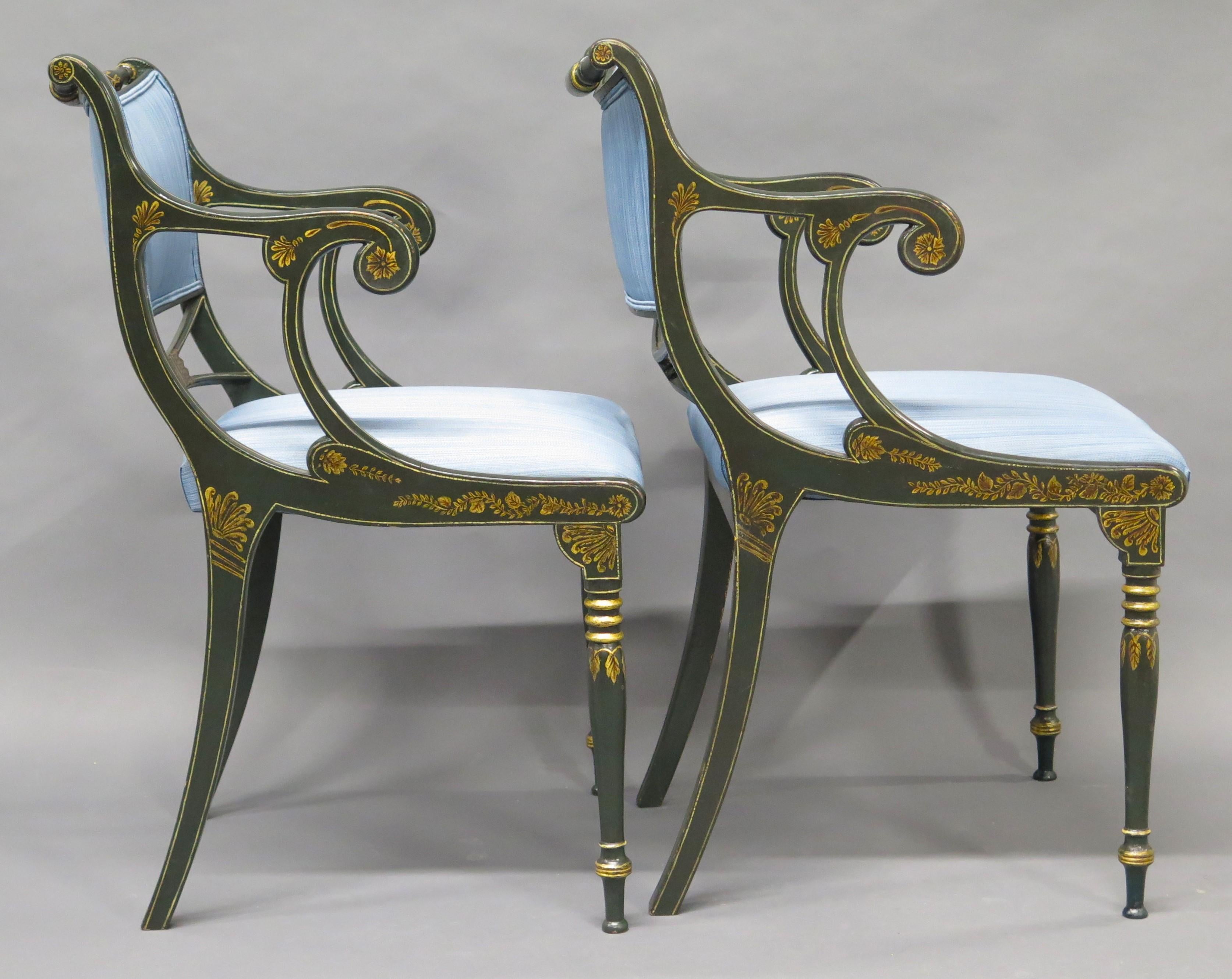 Hand-Carved English Regency Style Armchairs For Sale