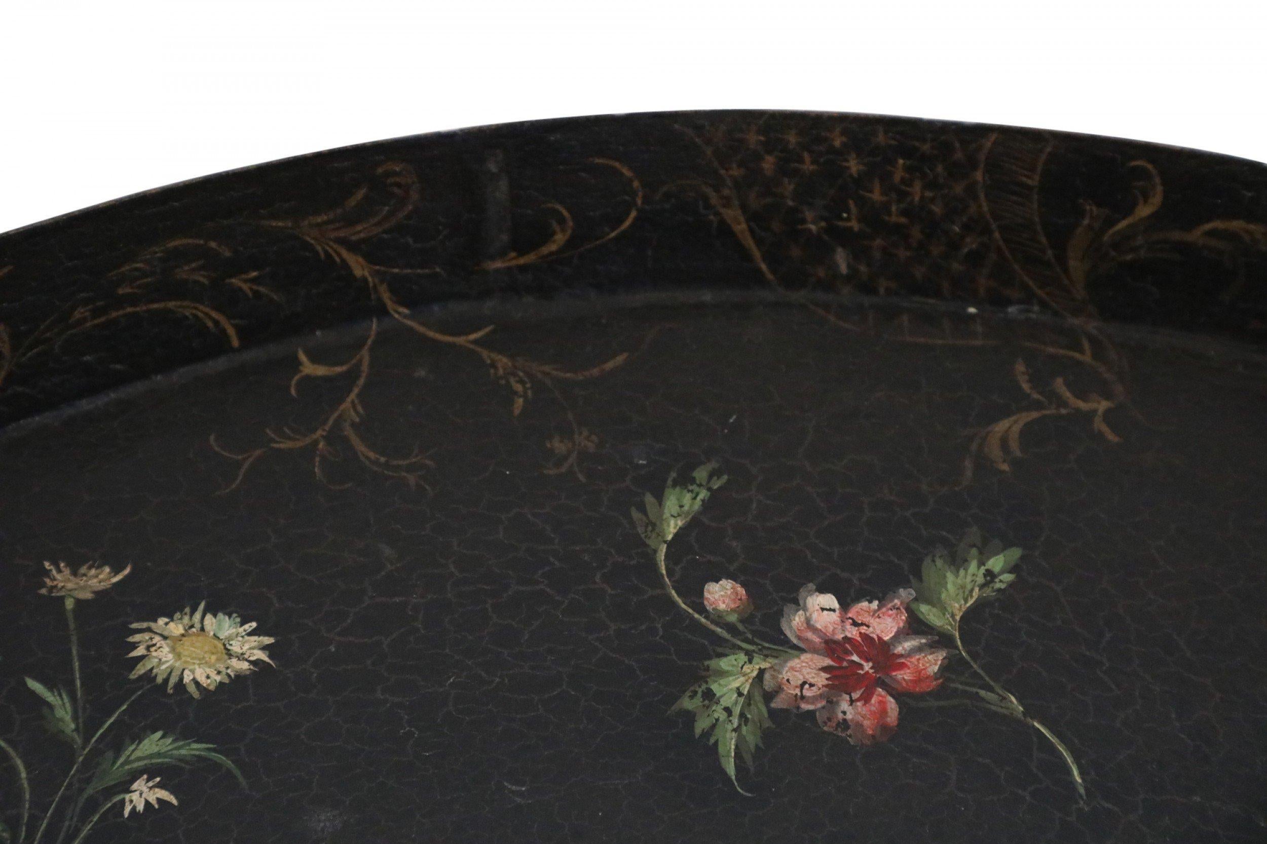 English Regency Style Black and Floral Tray Top Coffee Table For Sale 9