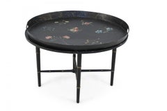 English Regency Style Black and Floral Tray Top Coffee Table