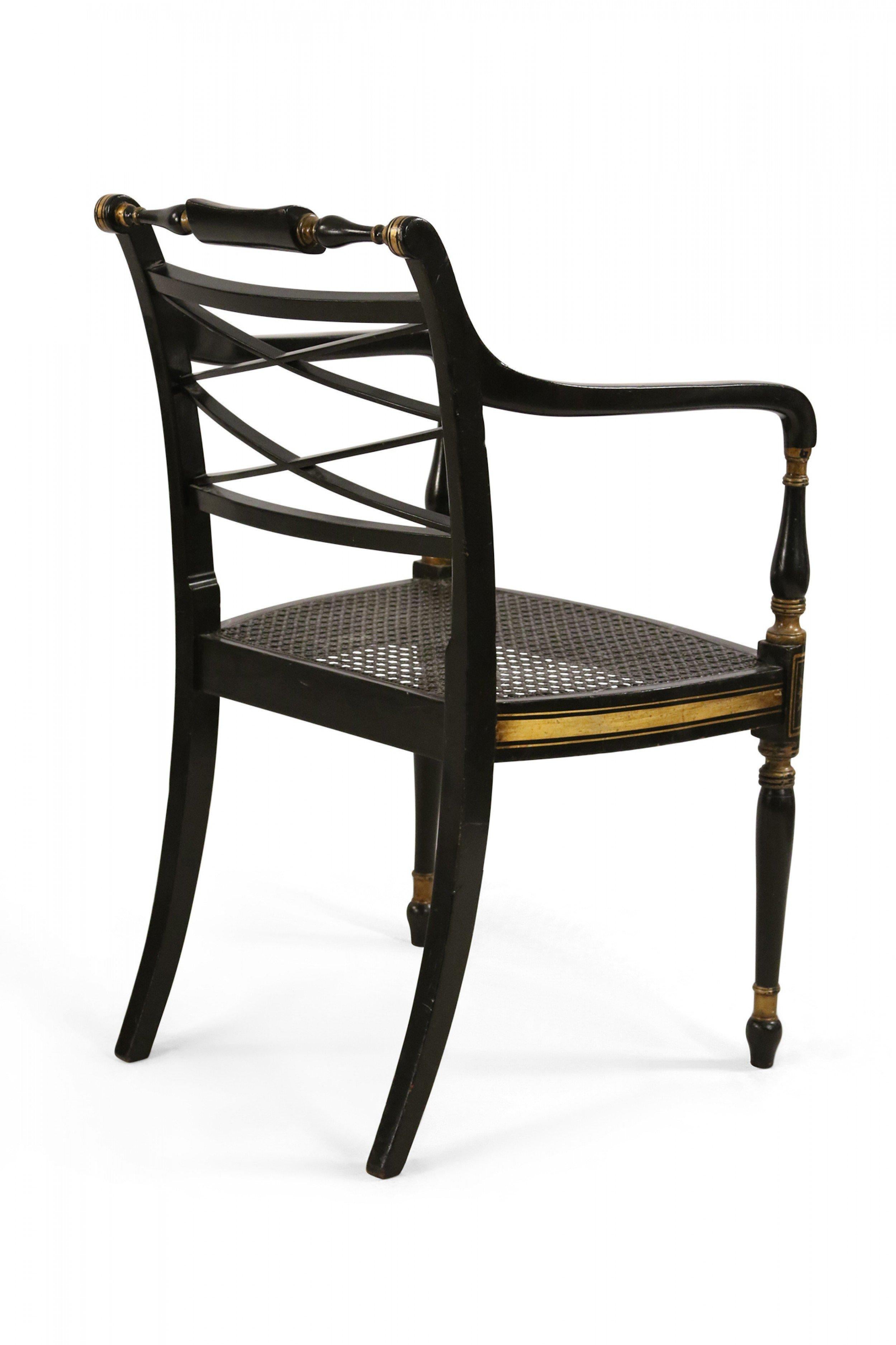 English Regency Style Black and Gold Painted Cane Seat Side Chair For Sale 4