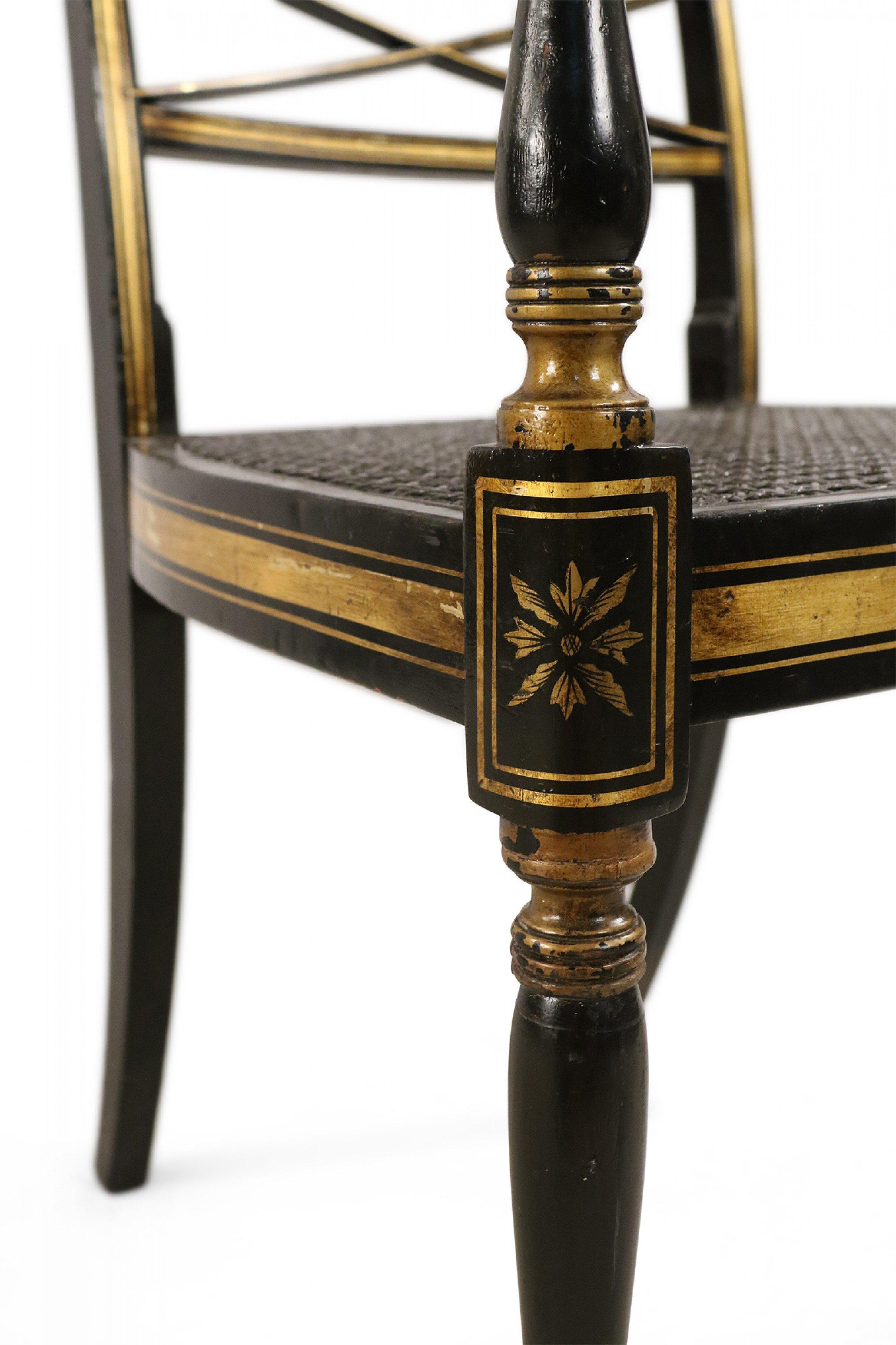 English Regency Style Black and Gold Painted Cane Seat Side Chair For Sale 5