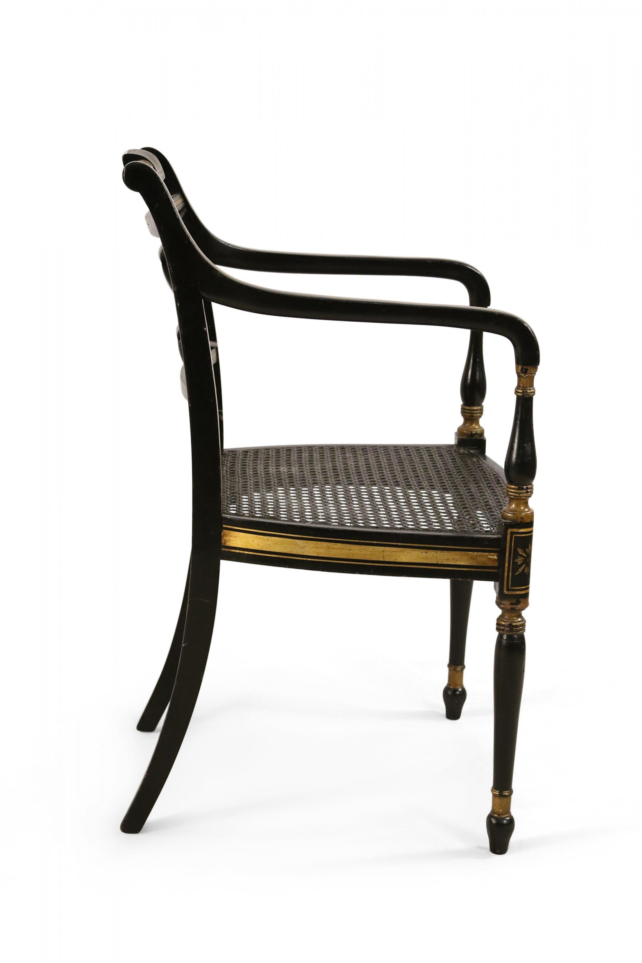 English Regency Style Black and Gold Painted Cane Seat Side Chair For Sale 6