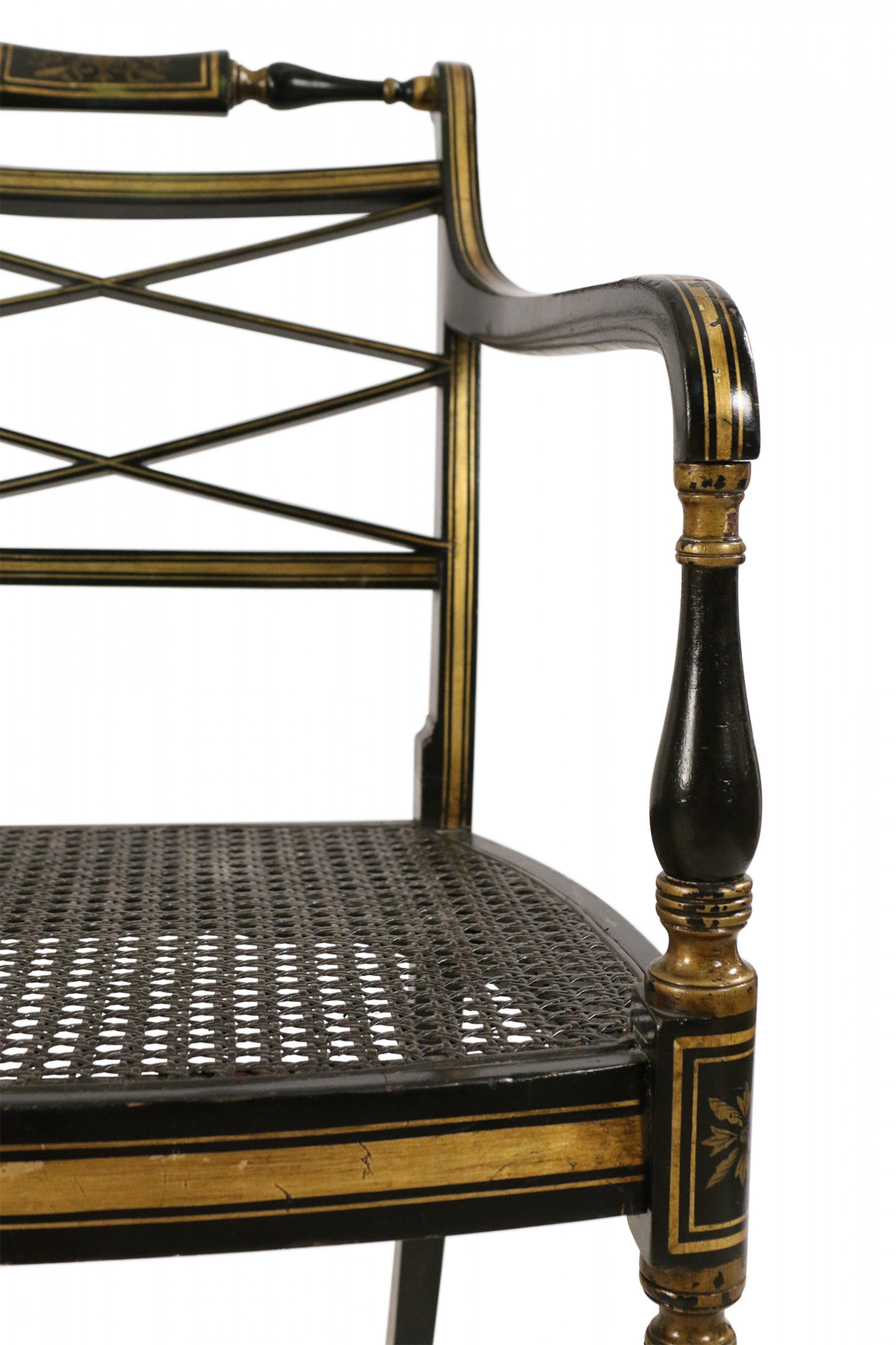 English Regency Style Black and Gold Painted Cane Seat Side Chair For Sale 7