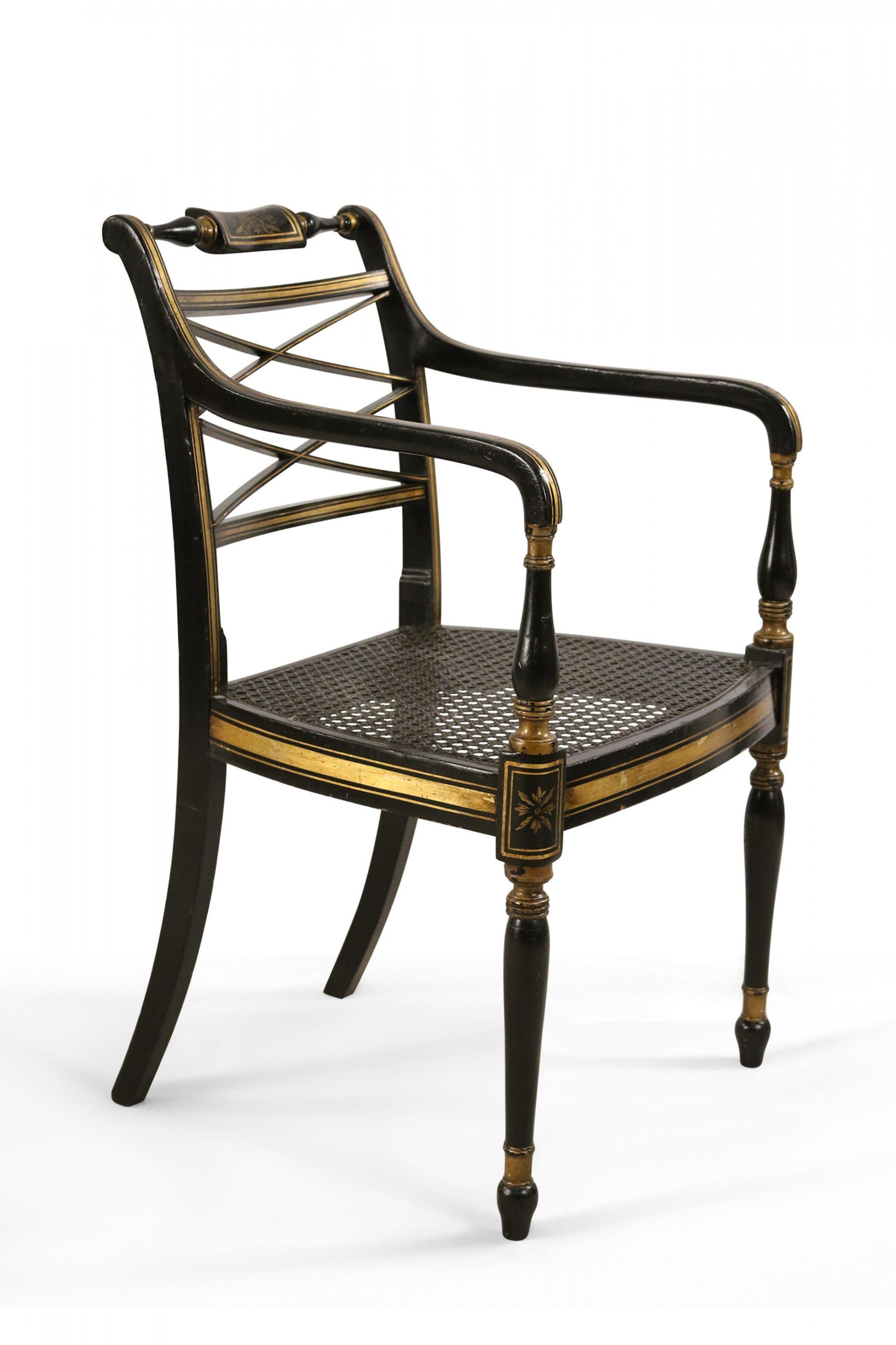 English Regency Style Black and Gold Painted Cane Seat Side Chair For Sale 8