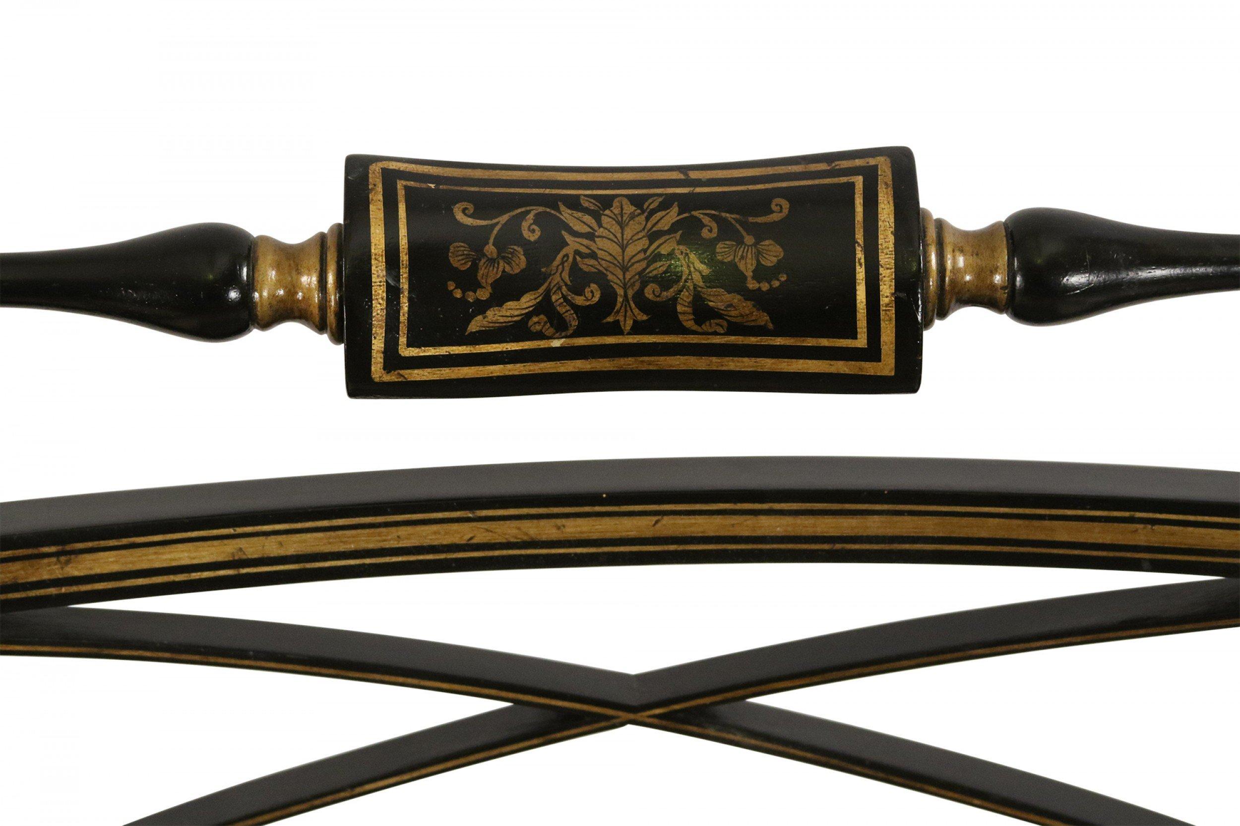 Caning English Regency Style Black and Gold Painted Cane Seat Side Chair For Sale