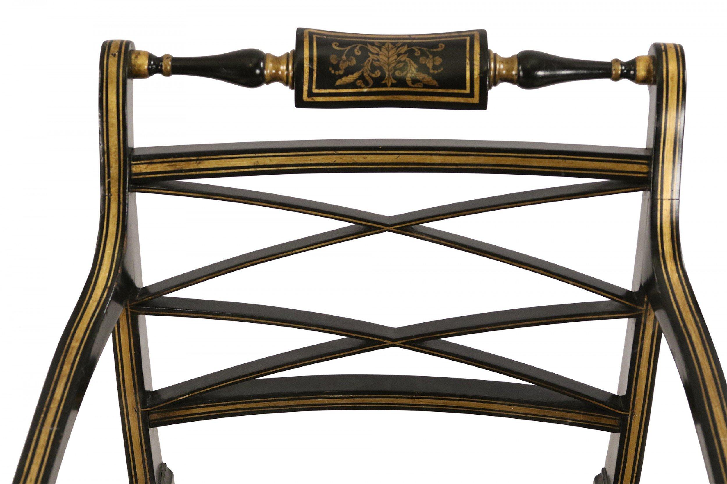 English Regency Style Black and Gold Painted Cane Seat Side Chair For Sale 1