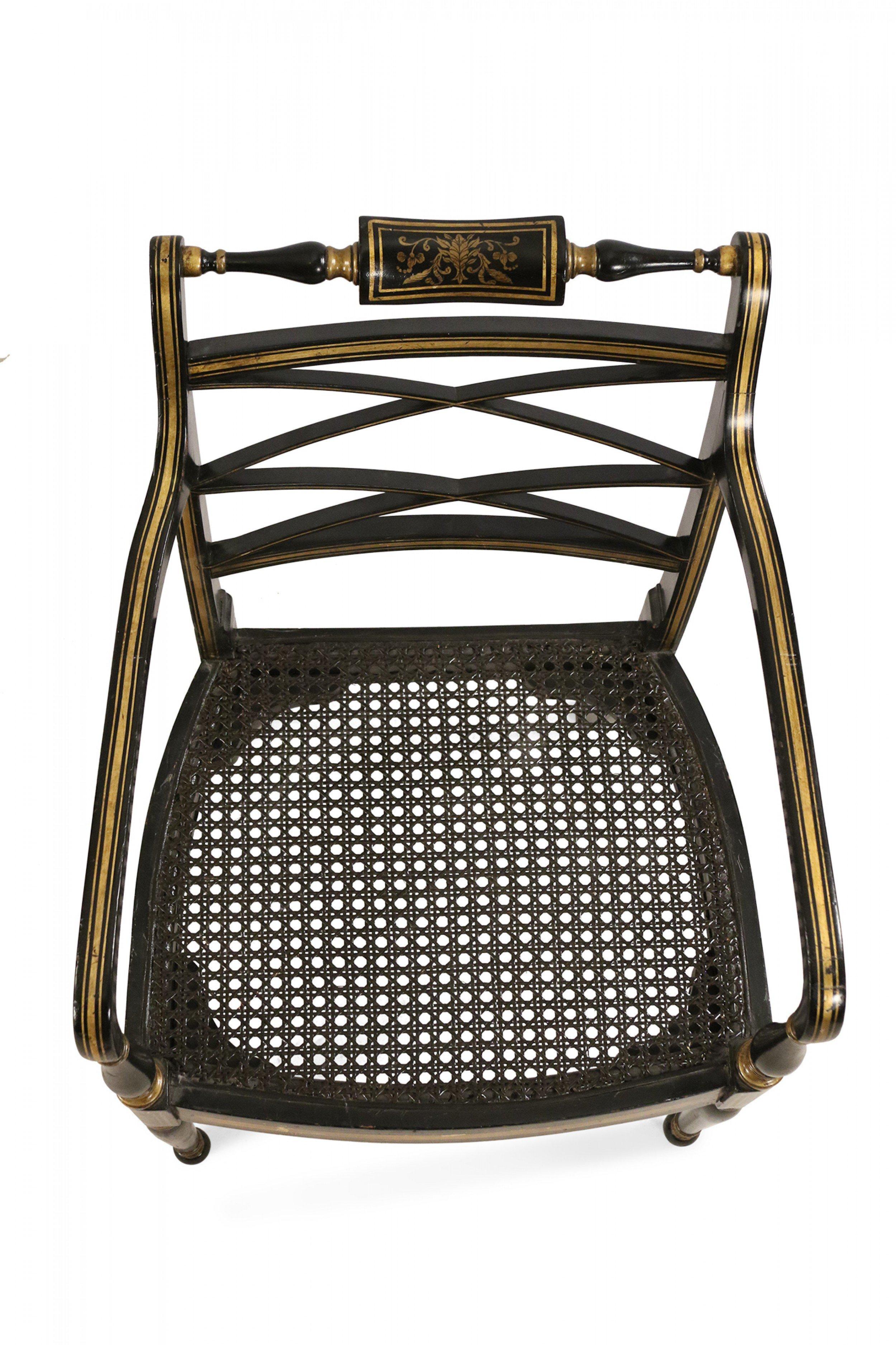 English Regency Style Black and Gold Painted Cane Seat Side Chair For Sale 2