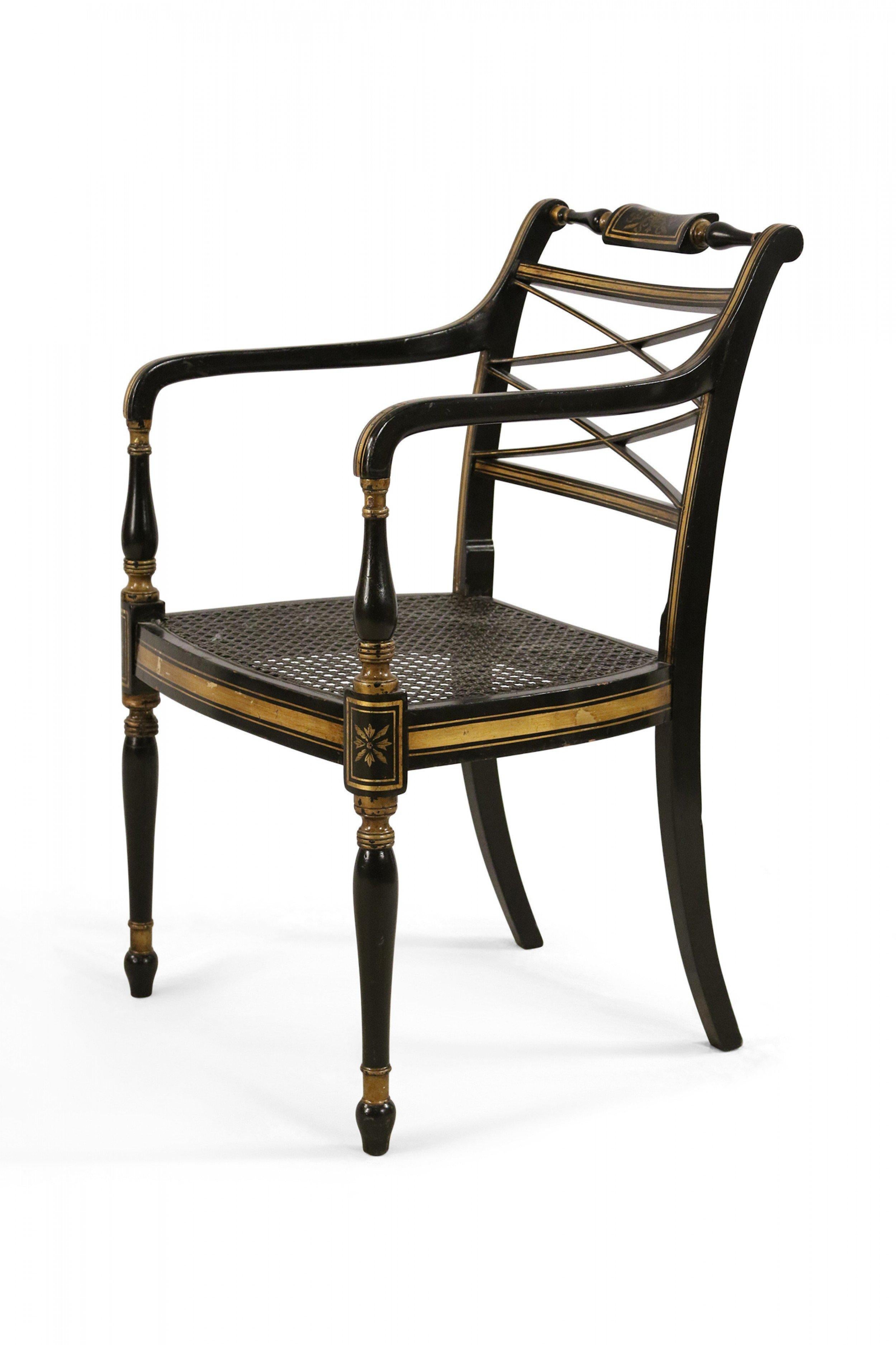 English Regency Style Black and Gold Painted Cane Seat Side Chair For Sale 3