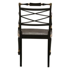 English Regency Style Black and Gold Painted Cane Seat Side Chair