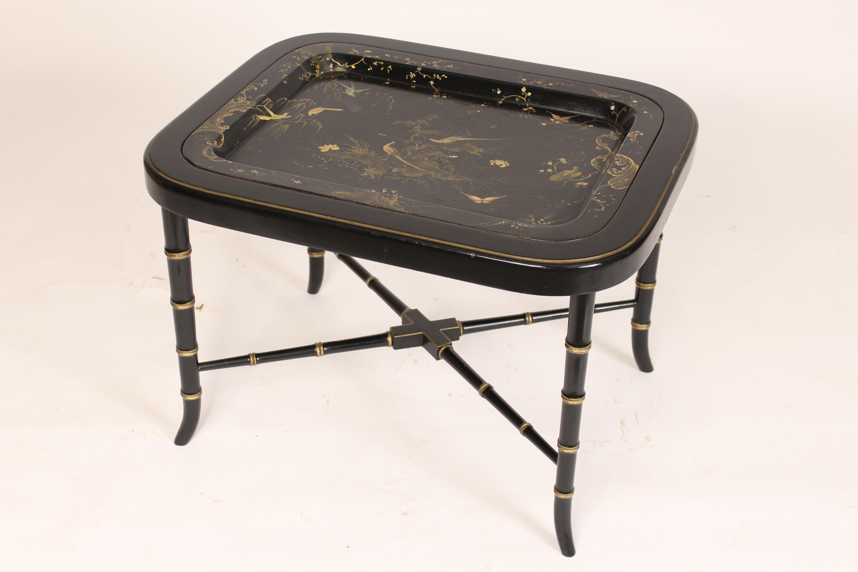 English Regency Style Black Lacquer Tray Table In Good Condition In Laguna Beach, CA