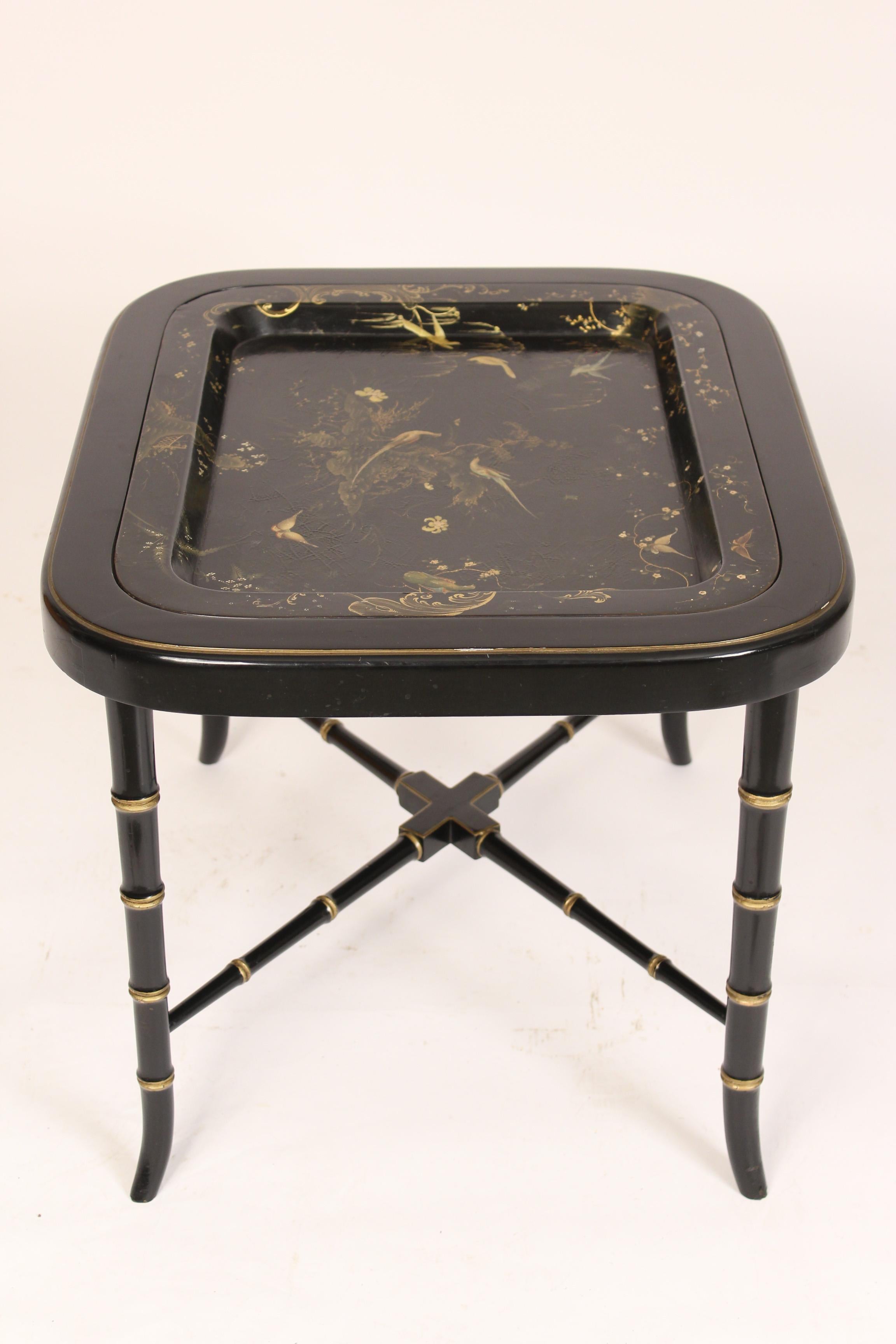 Early 20th Century English Regency Style Black Lacquer Tray Table