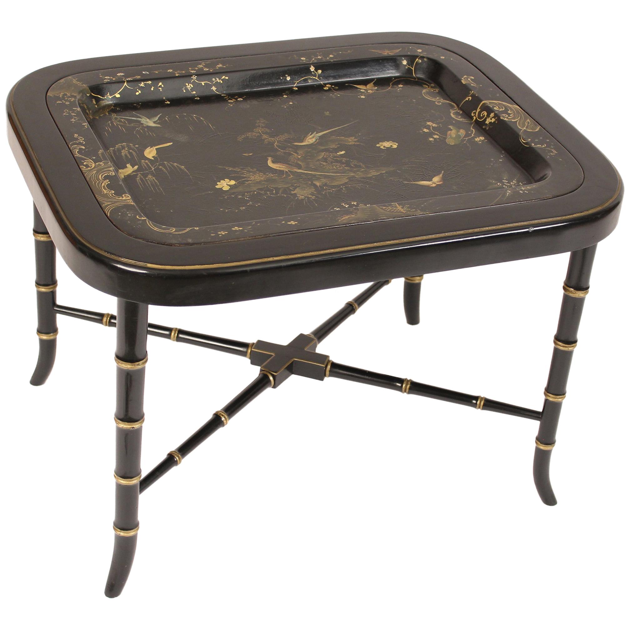 English Regency Style Black Lacquer Tray Table