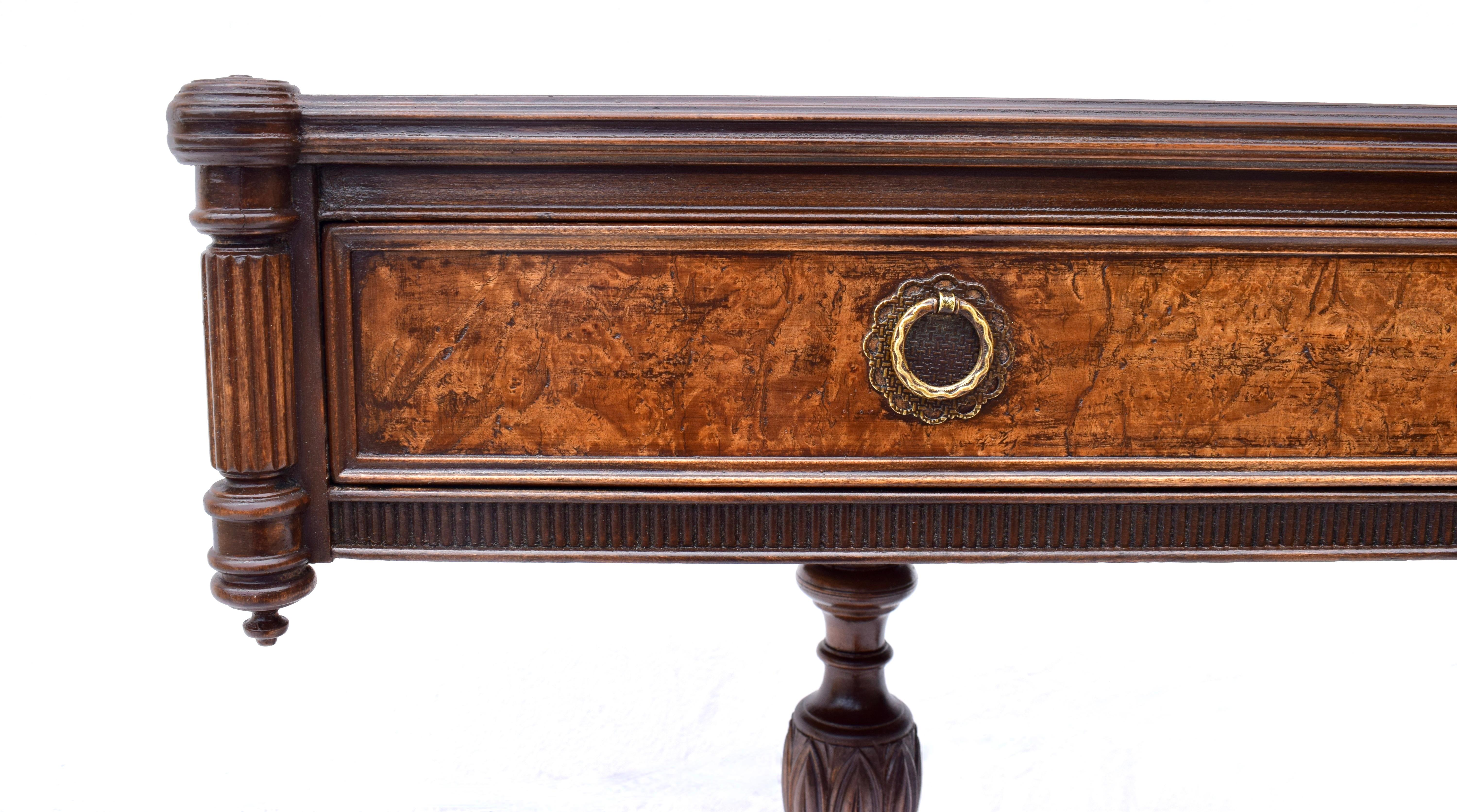 English Regency Style Burl- Wood Library Console Table For Sale 4