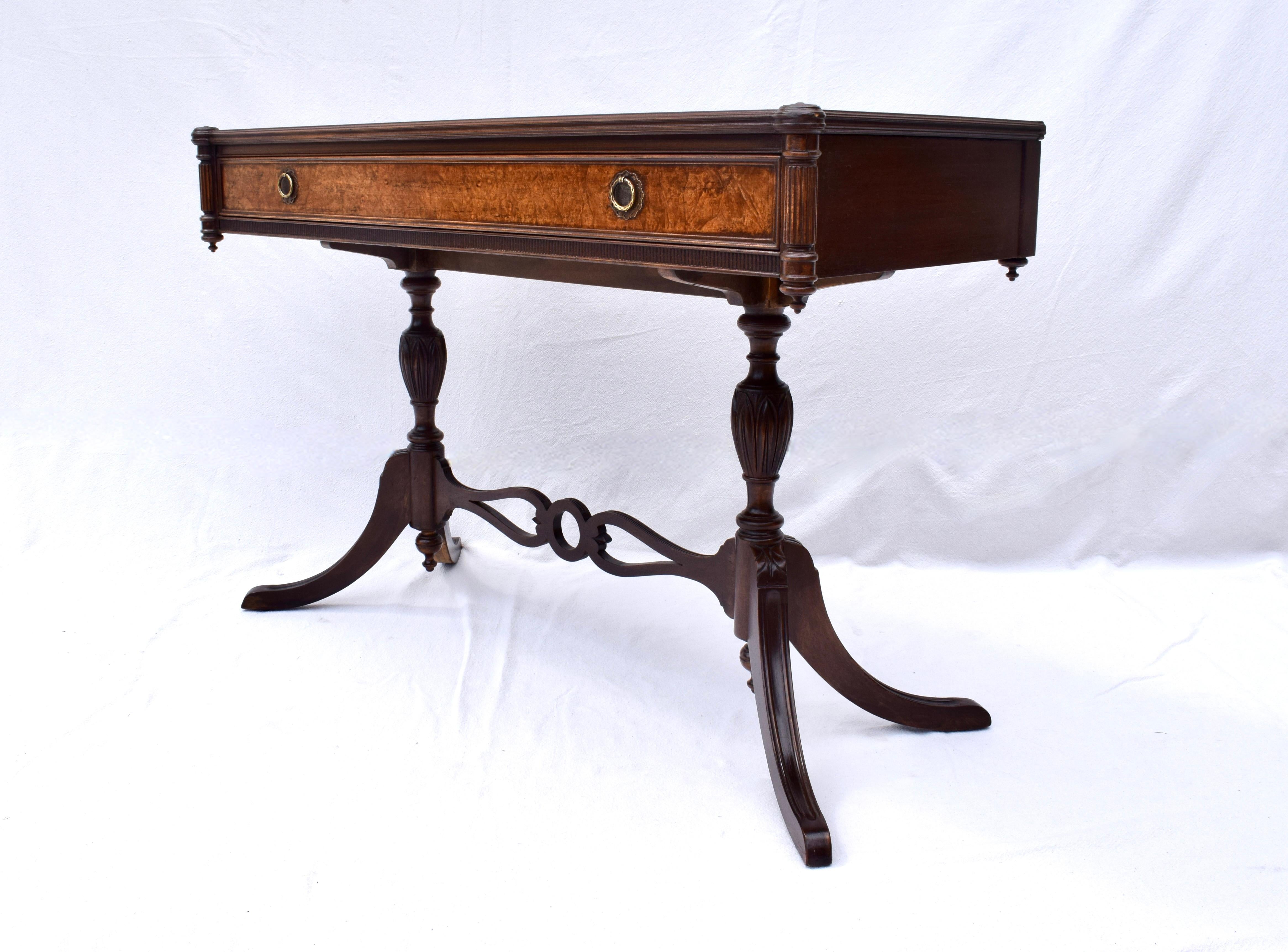 American English Regency Style Burl- Wood Library Console Table For Sale
