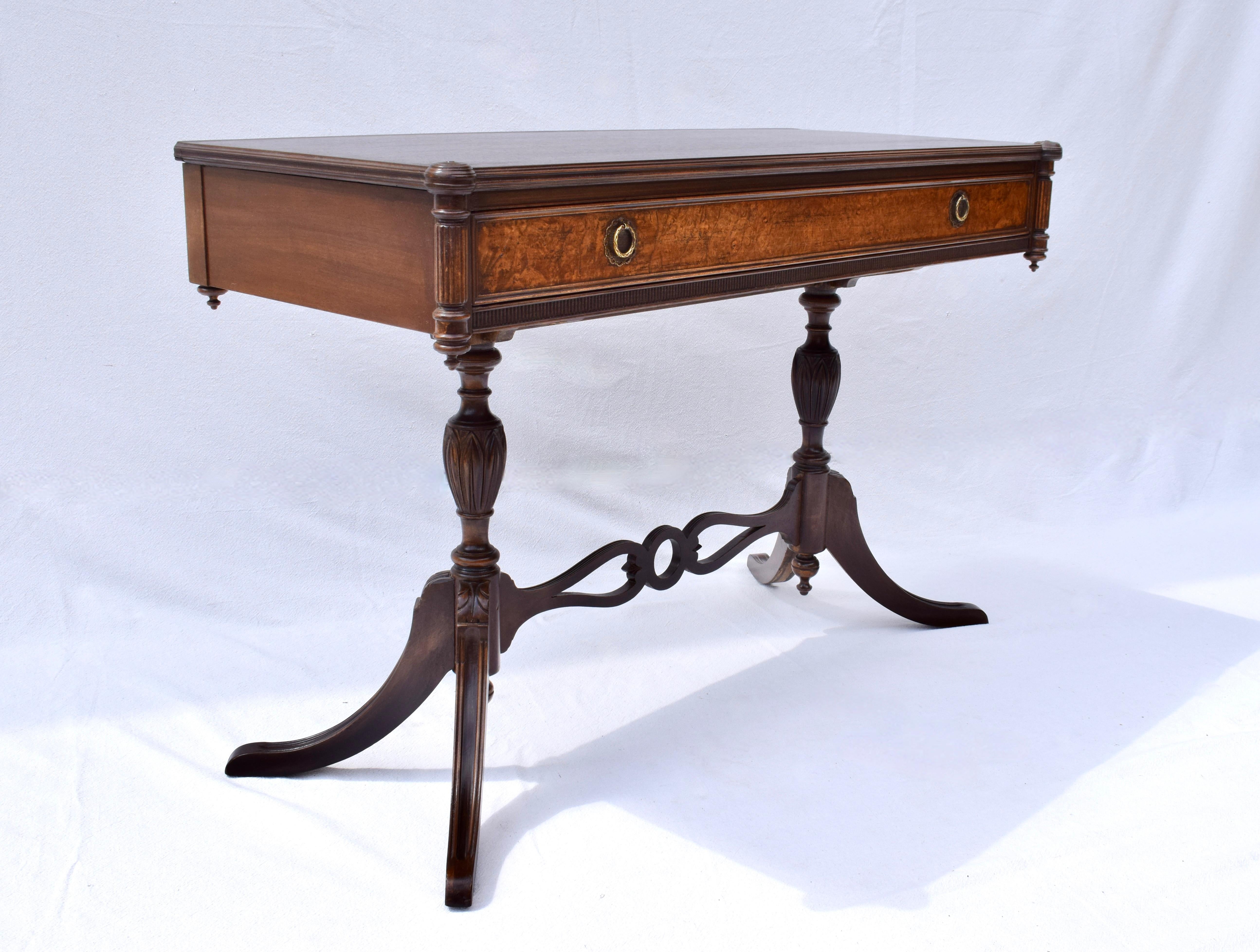 Mid-20th Century English Regency Style Burl- Wood Library Console Table For Sale