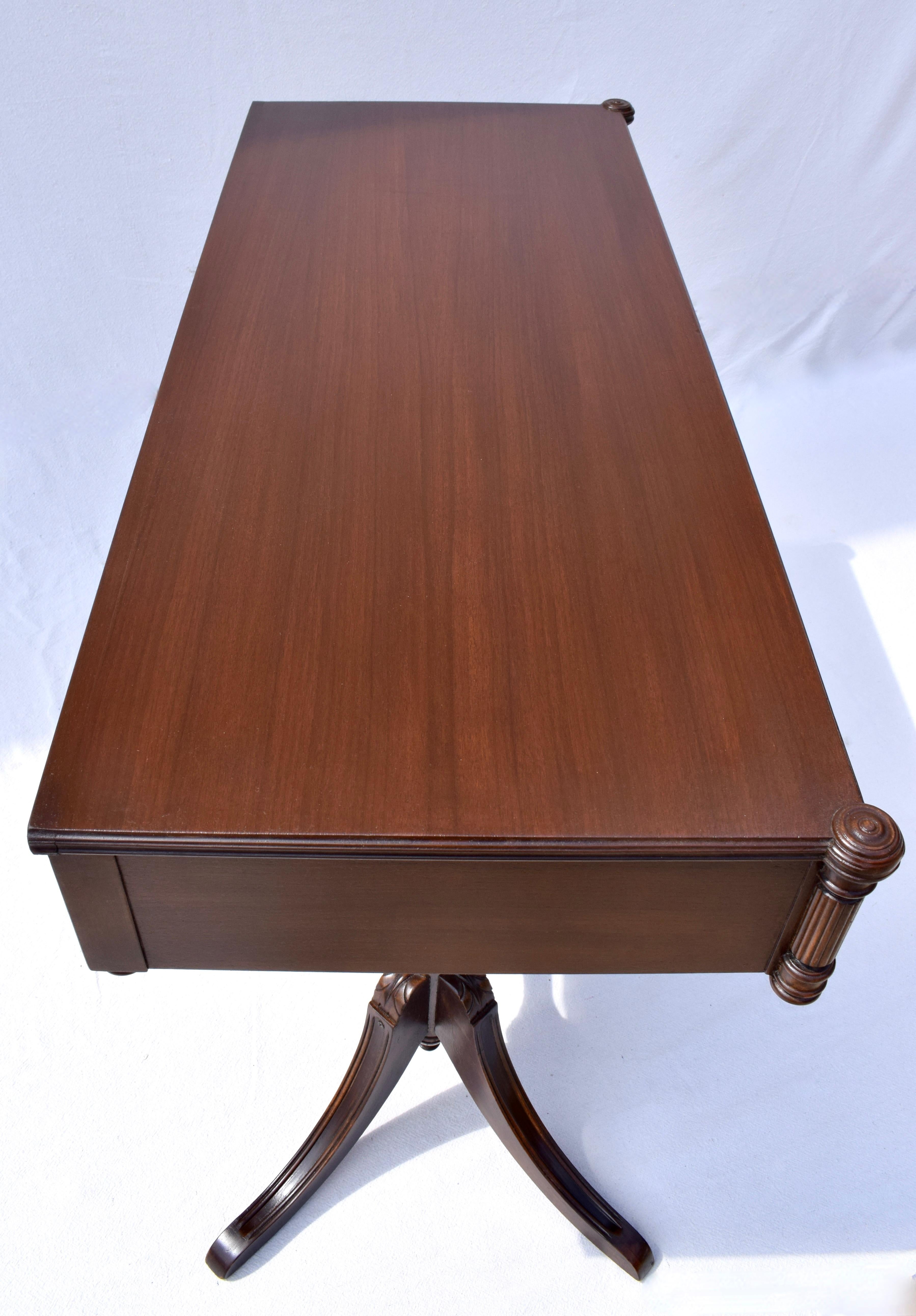Brass English Regency Style Burl- Wood Library Console Table