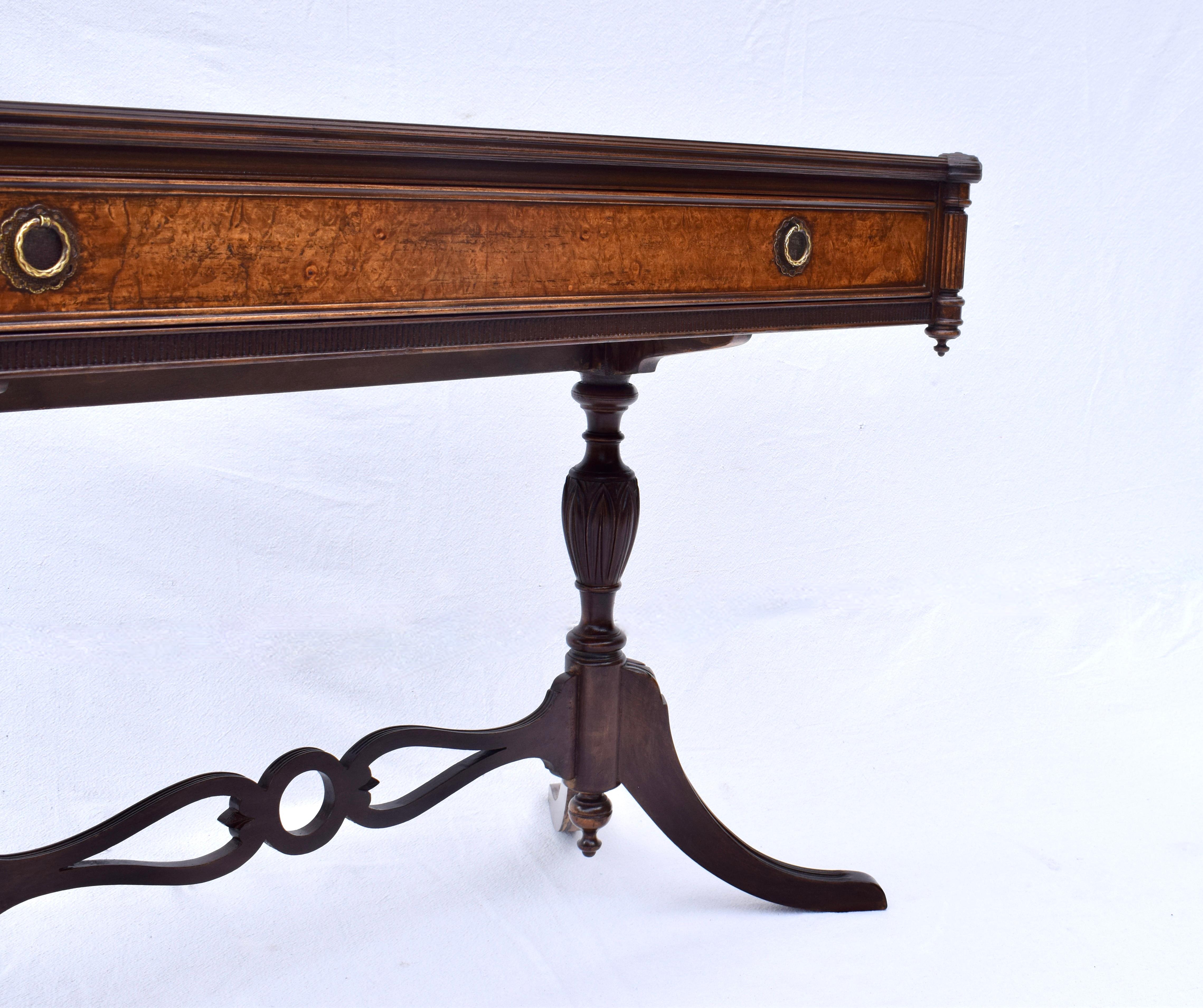 English Regency Style Burl- Wood Library Console Table For Sale 2