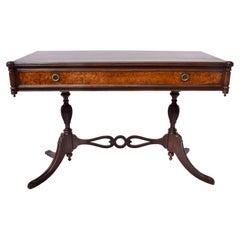 English Regency Style Burl- Wood Library Console Table