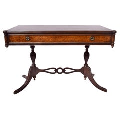 Antique English Regency Style Burl- Wood Library Console Table