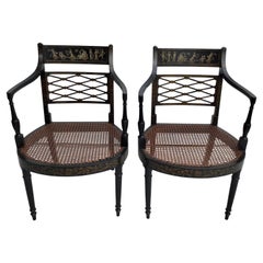 English Regency Style Caned Seat Armchairs, a Pair