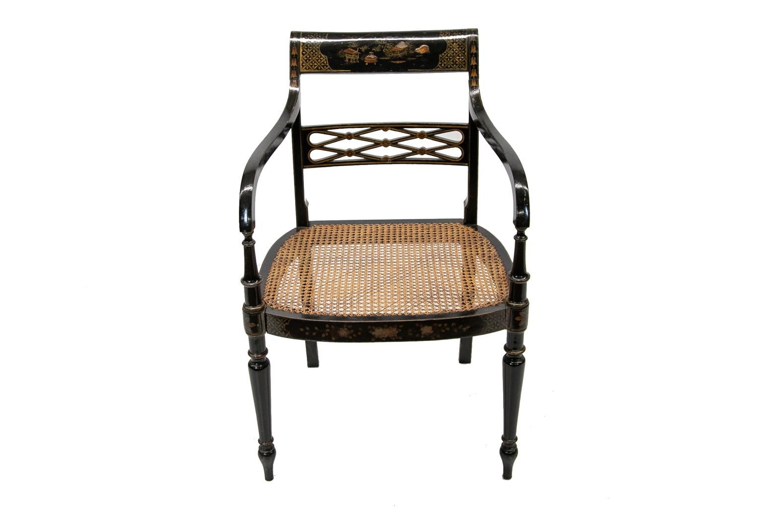 Wood English Regency Style Chinoiserie Armchair