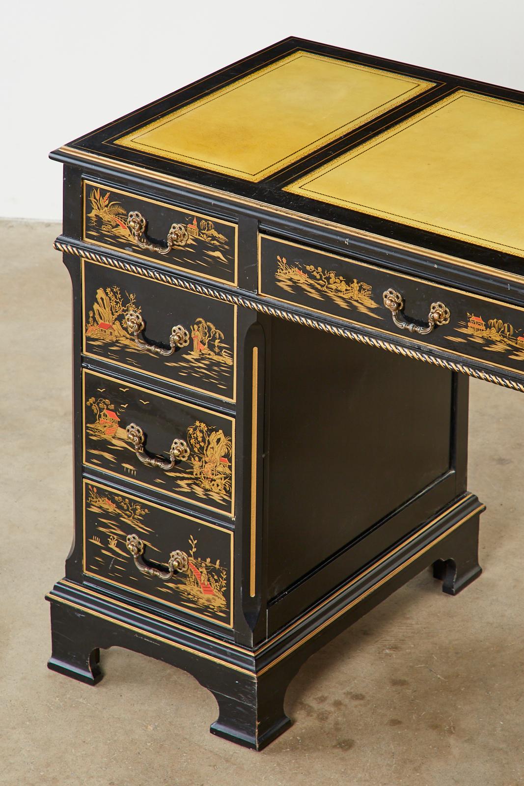 English Regency Style Chinoiserie Decorated Knee Hole Desk 3