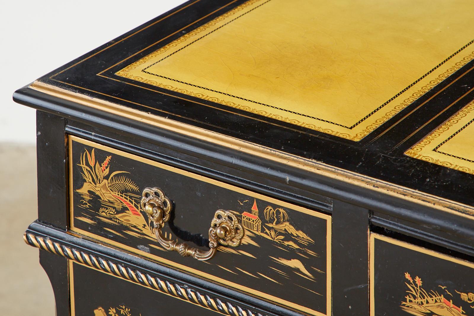 English Regency Style Chinoiserie Decorated Knee Hole Desk 6