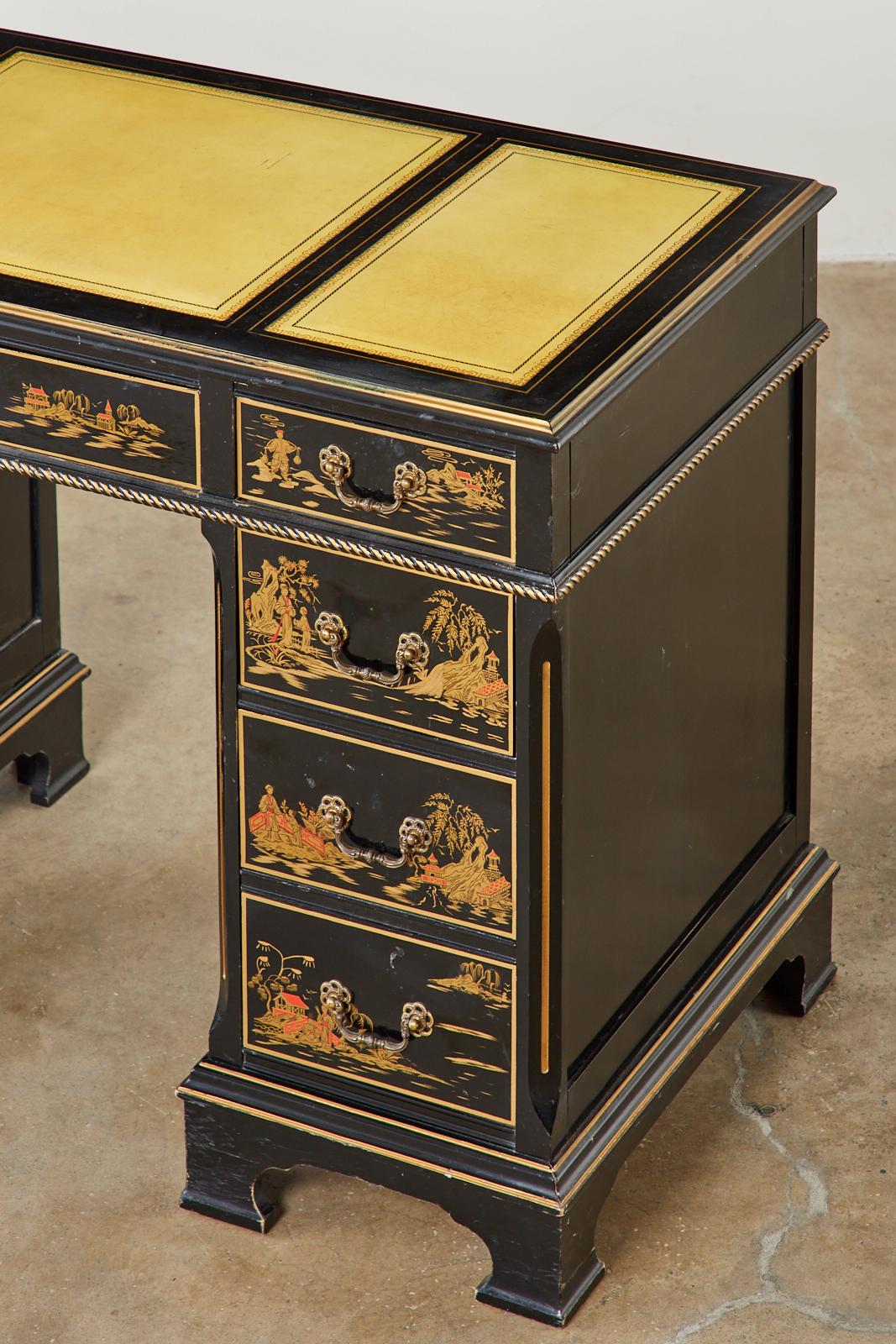 English Regency Style Chinoiserie Decorated Knee Hole Desk 7