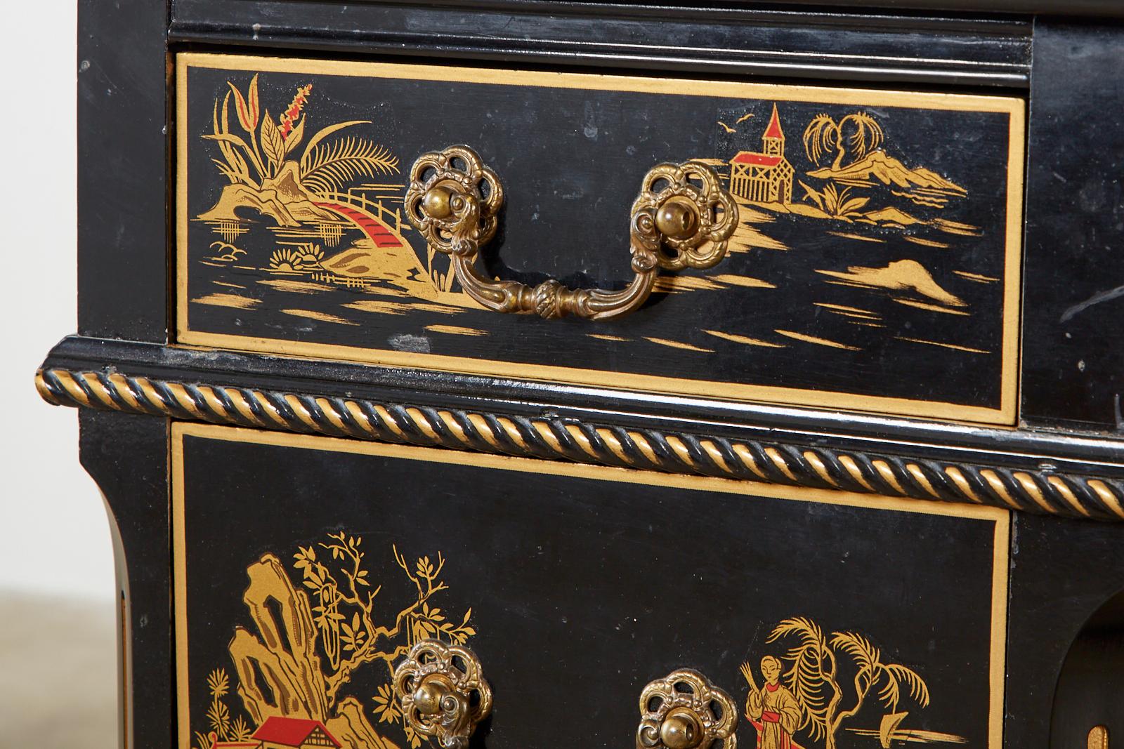 English Regency Style Chinoiserie Decorated Knee Hole Desk 12