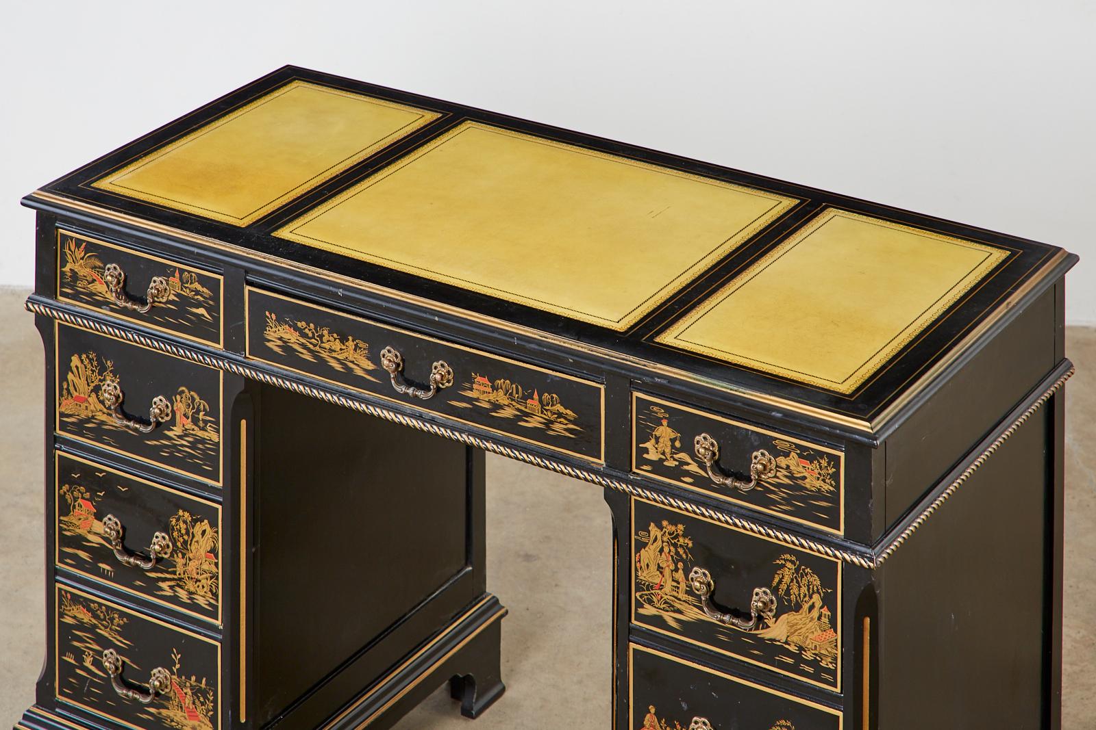 English Regency Style Chinoiserie Decorated Knee Hole Desk 2