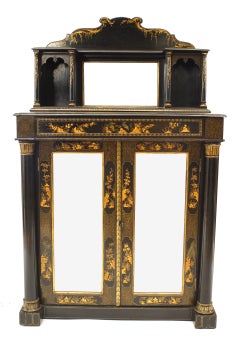 Regency Black Lacquered Chinoiserie Sideboard