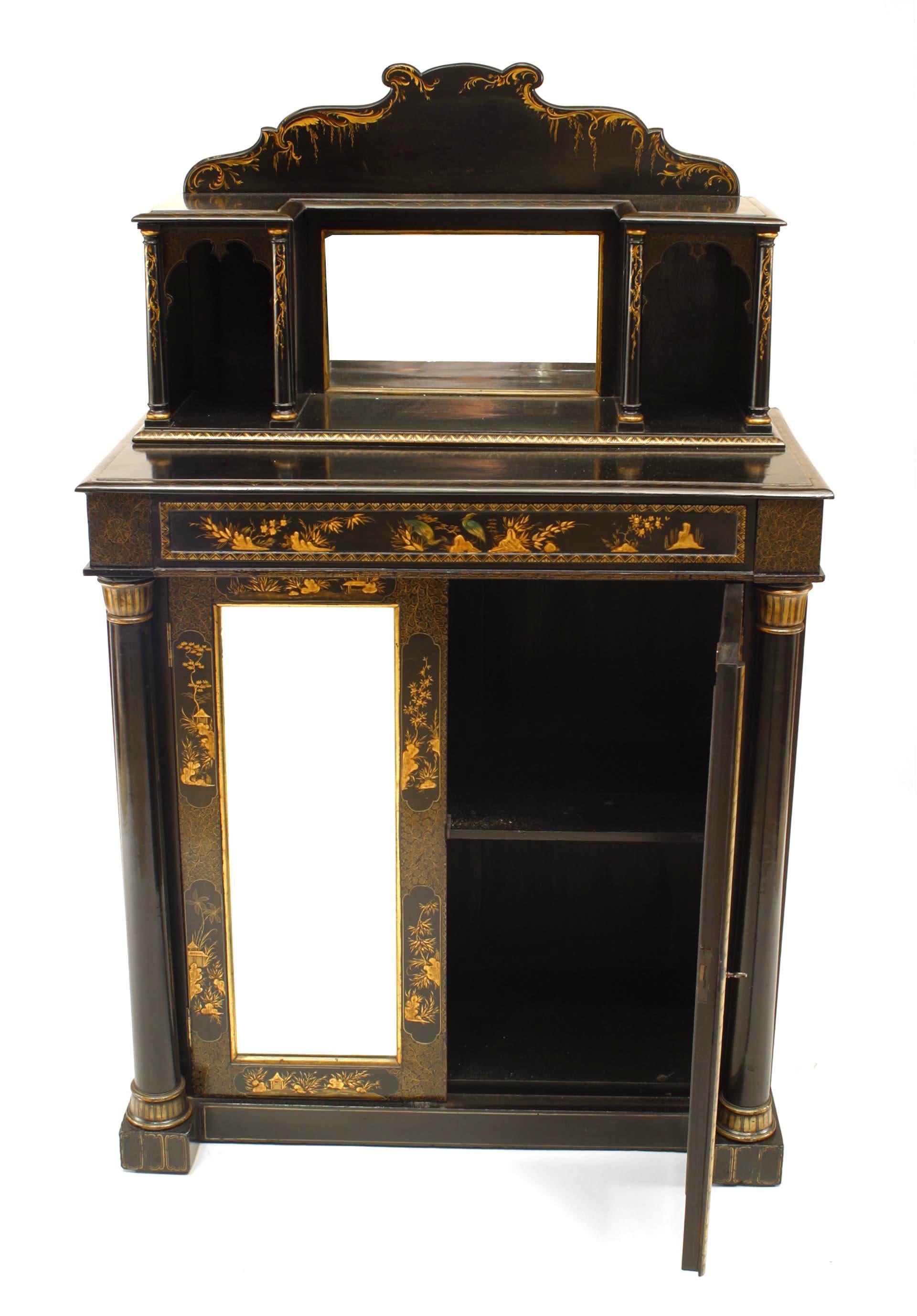 British Regency Black Lacquered Chinoiserie Sideboard For Sale