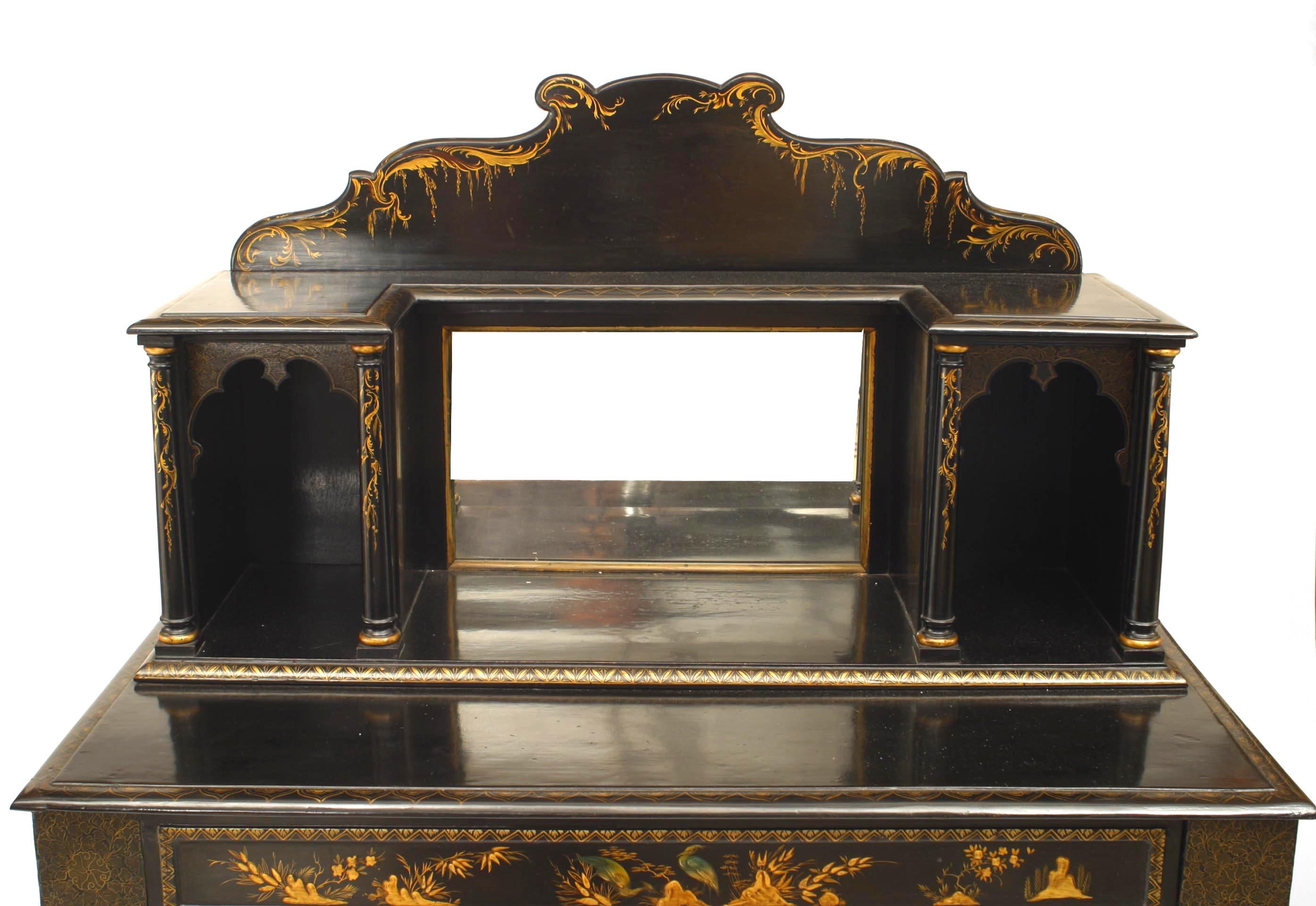 Regency Black Lacquered Chinoiserie Sideboard In Good Condition For Sale In New York, NY