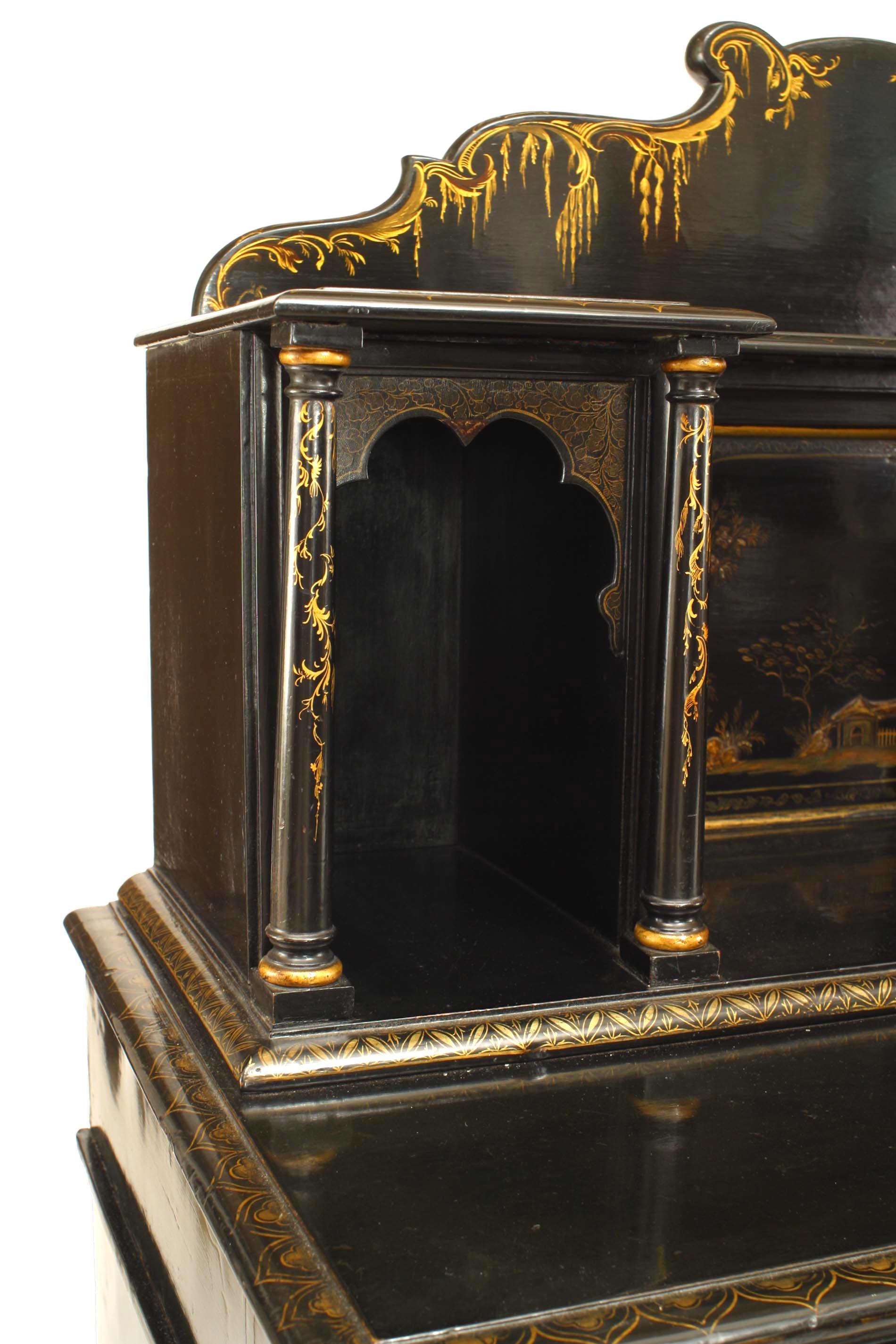 19th Century Regency Black Lacquered Chinoiserie Sideboard For Sale