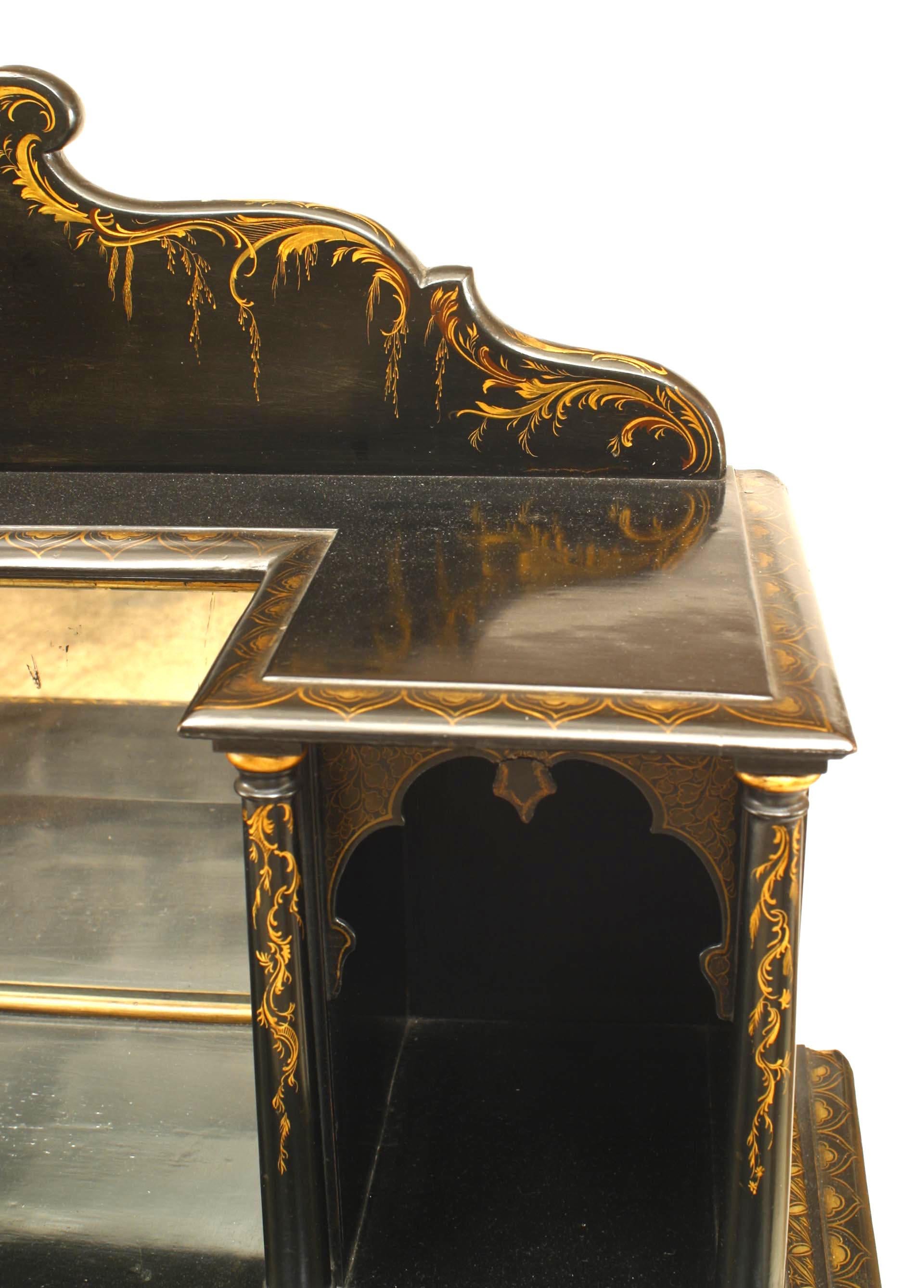 Mirror Regency Black Lacquered Chinoiserie Sideboard For Sale