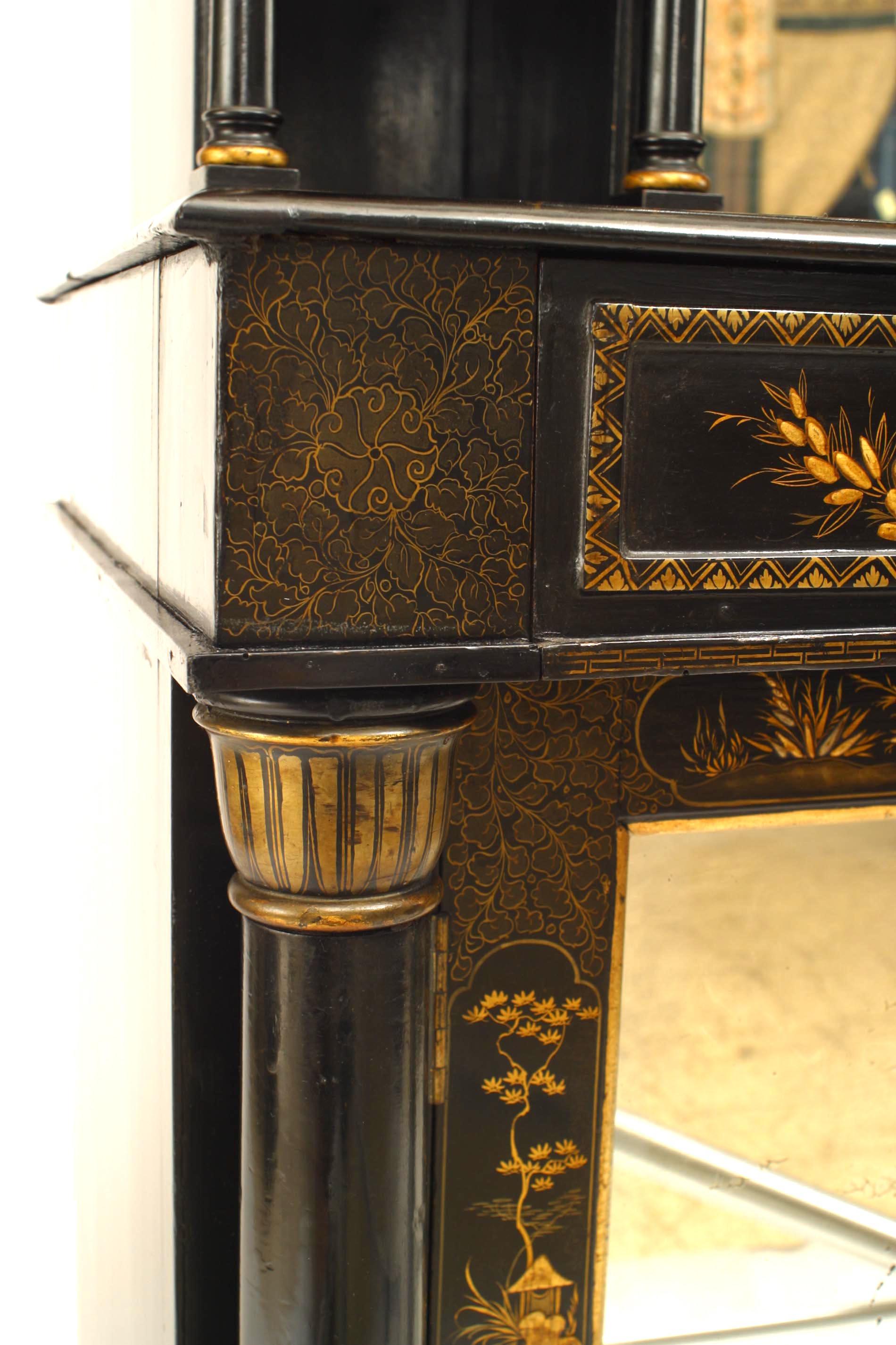 Schwarz lackiertes Chinoiserie-Sideboard im Regency-Stil (Spiegel) im Angebot