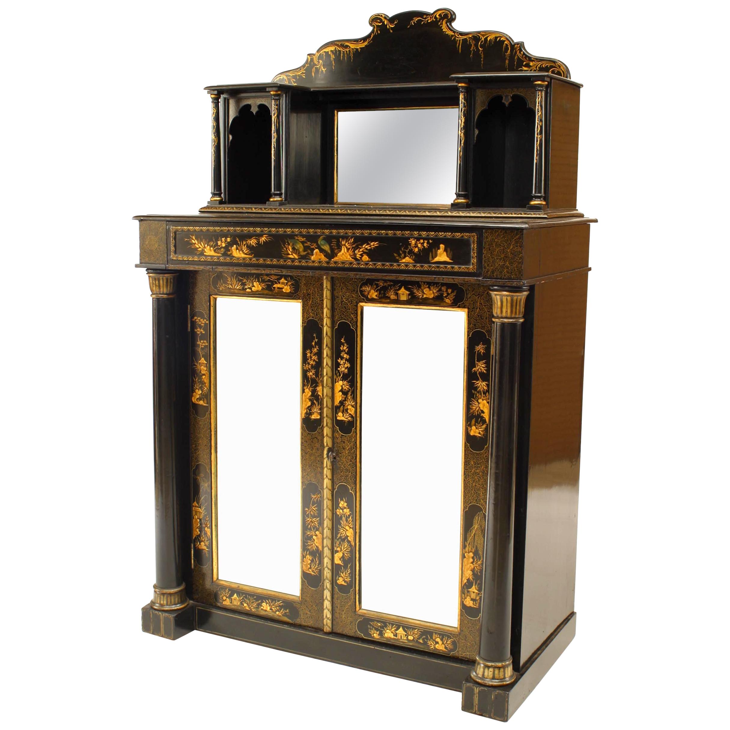Regency Black Lacquered Chinoiserie Sideboard