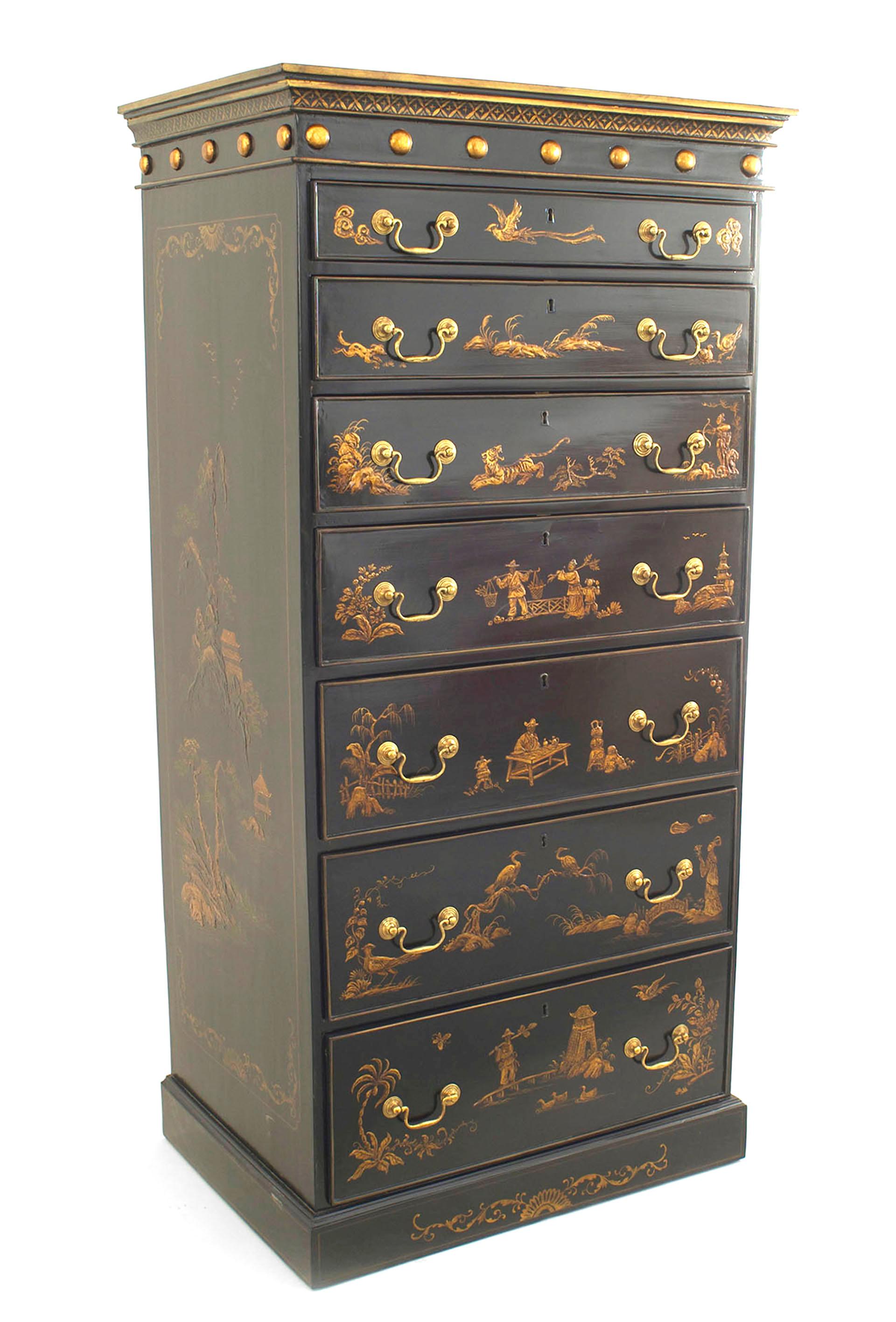 British English Regency Style Chinoiserie Lacquered Chests of Drawers