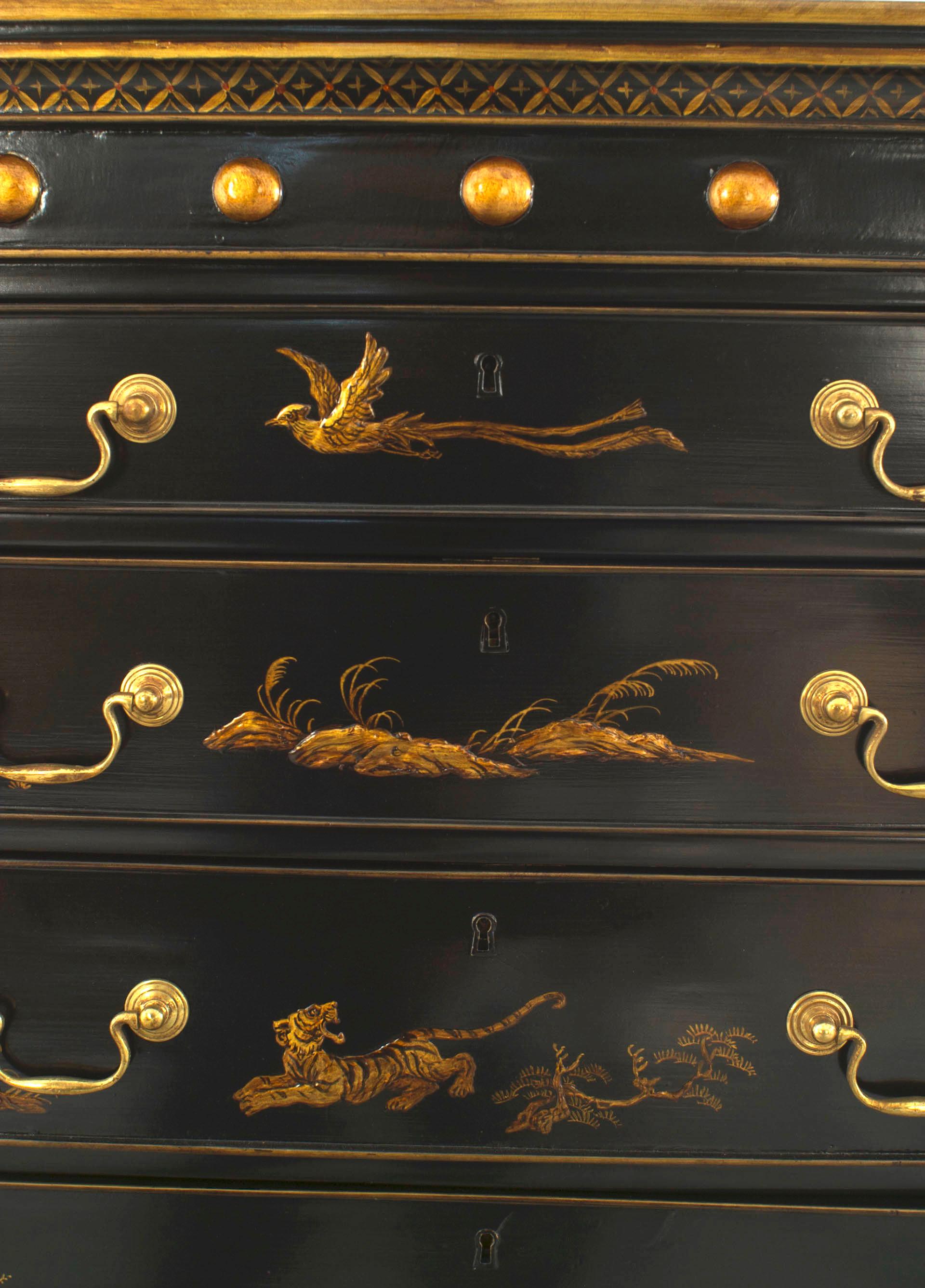 19th Century English Regency Style Chinoiserie Lacquered Chests of Drawers