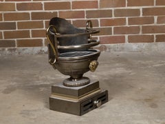 English Regency Style Coal Burner Fireplace Urn Grate with Brass Volutes