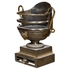 English Regency Style Coal Burner Fireplace Urn Grate with Brass Volutes