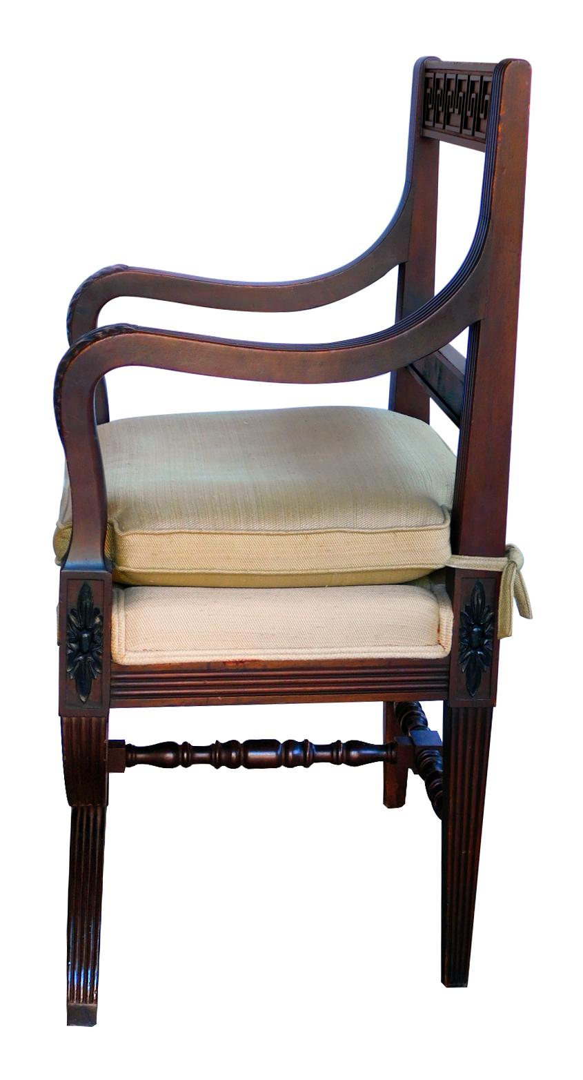 English Regency Style Curule-Form Armchair with Greek Key Relief For Sale 1