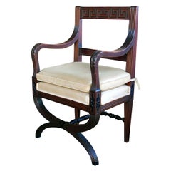 English Regency Style Curule-Form Armchair with Greek Key Relief