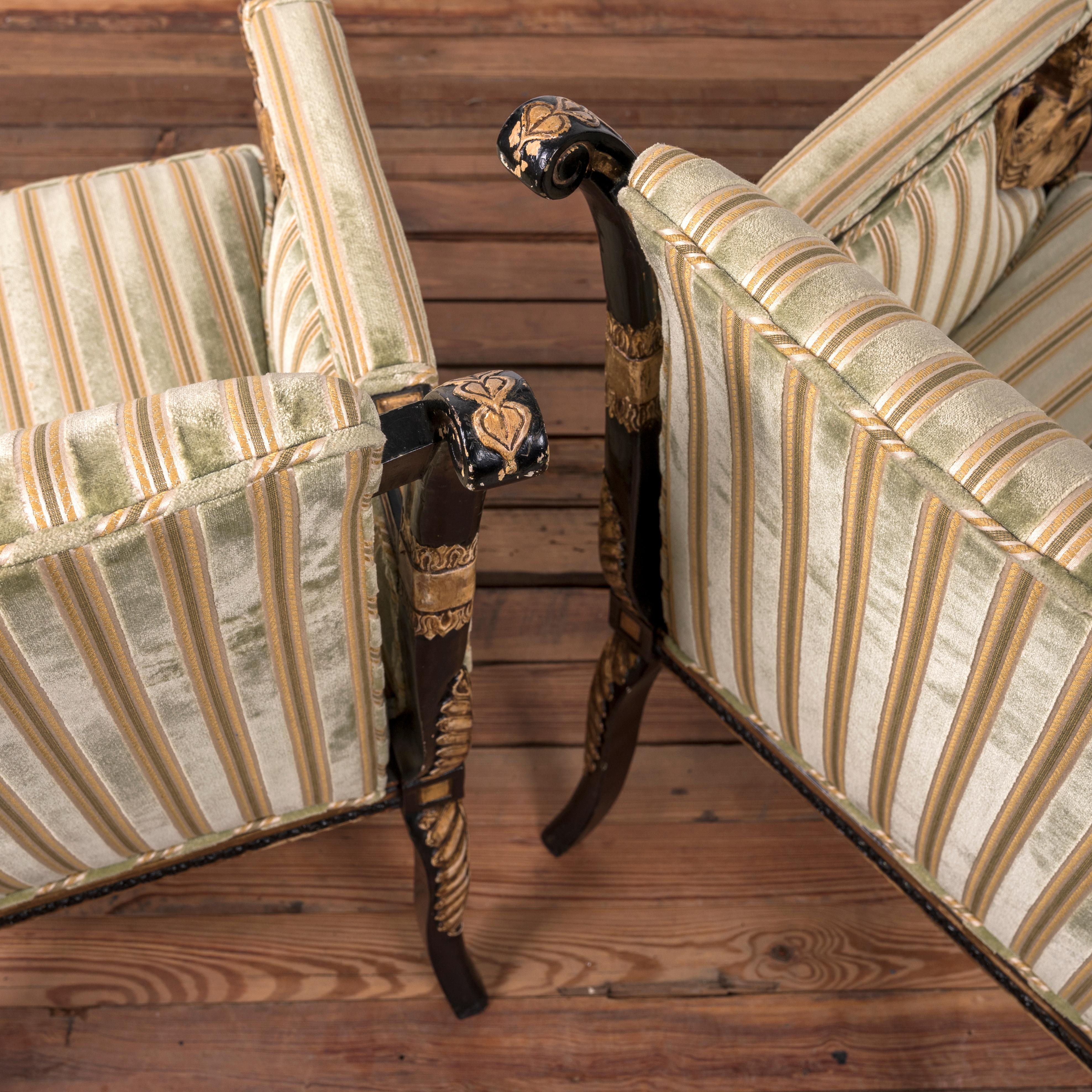 English Regency Style Ebonized and Parcel Gilt Chairs - A Pair For Sale 5