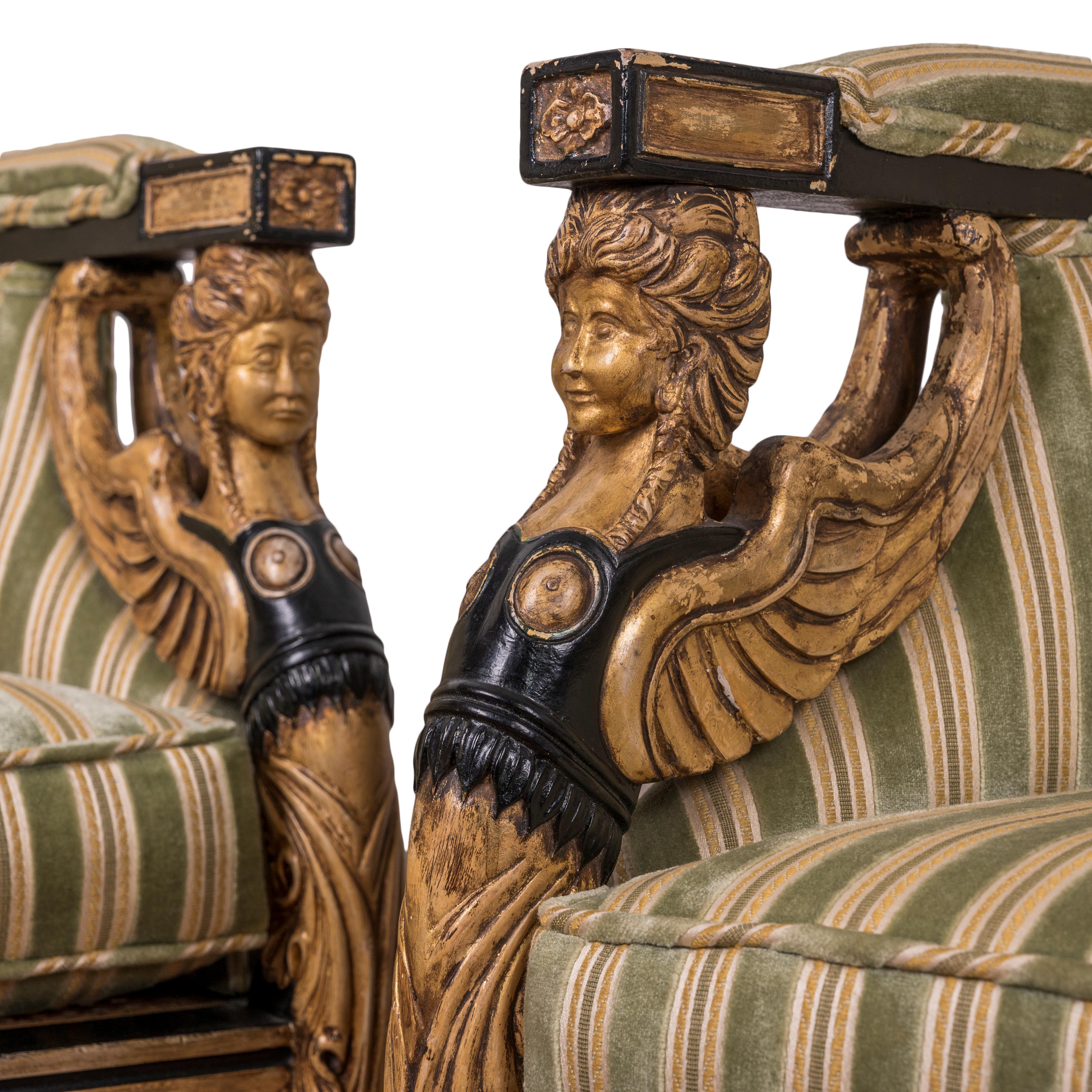 American English Regency Style Ebonized and Parcel Gilt Chairs - A Pair For Sale