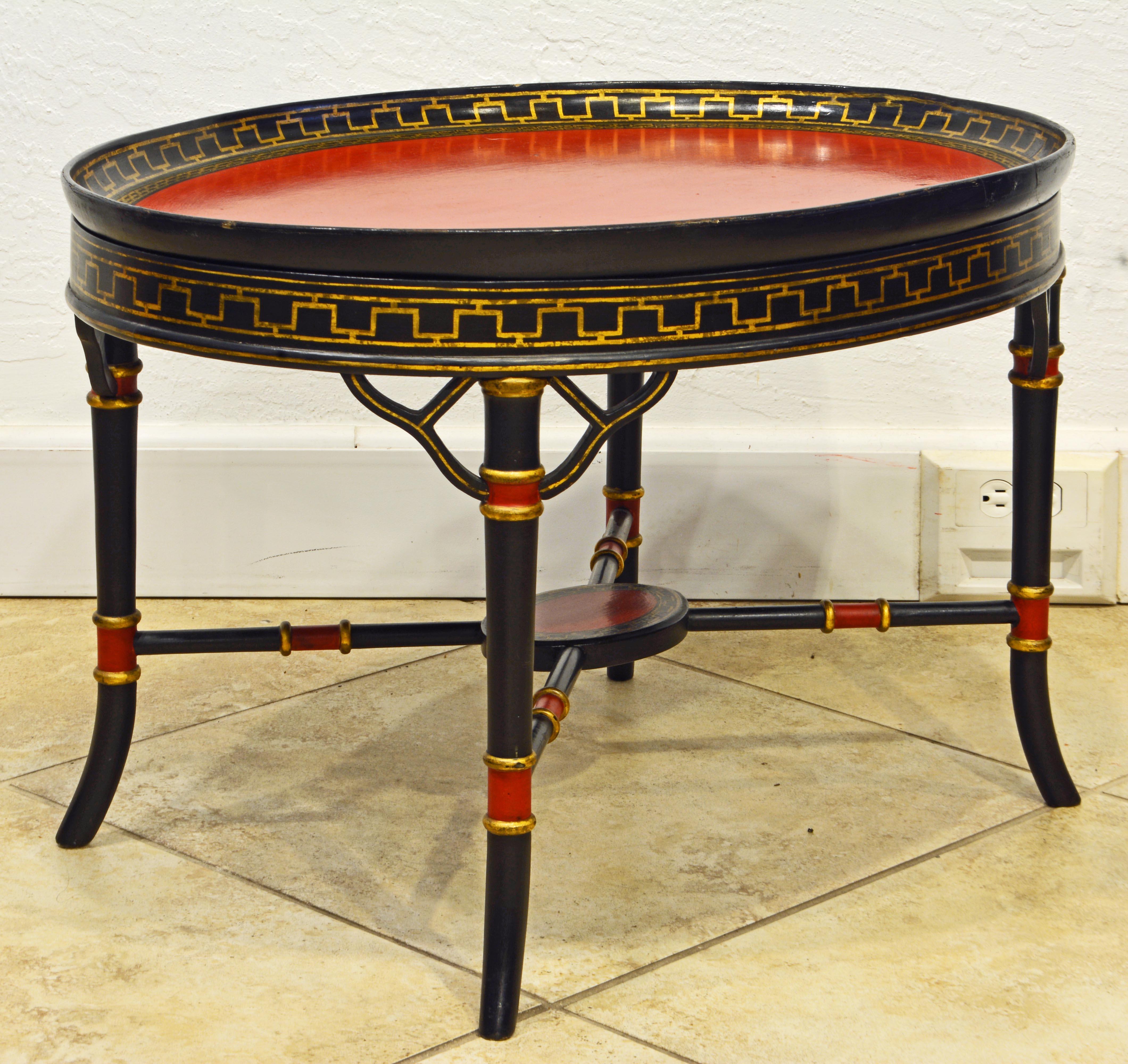 English Regency Style Ebonized Oval Paper Mâché Bamboo Turned Tray Table, 19th C In Good Condition In Ft. Lauderdale, FL