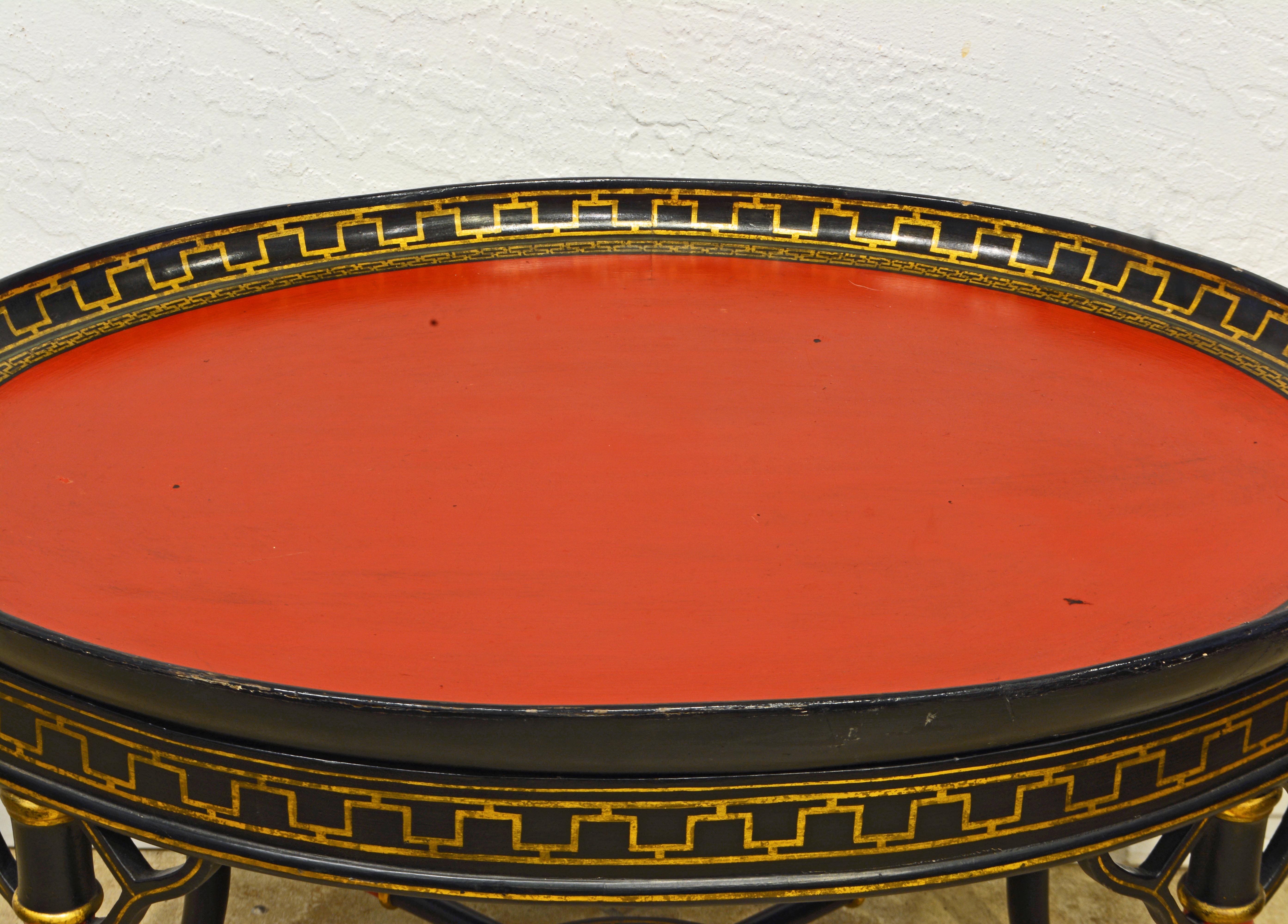 19th Century English Regency Style Ebonized Oval Paper Mâché Bamboo Turned Tray Table, 19th C