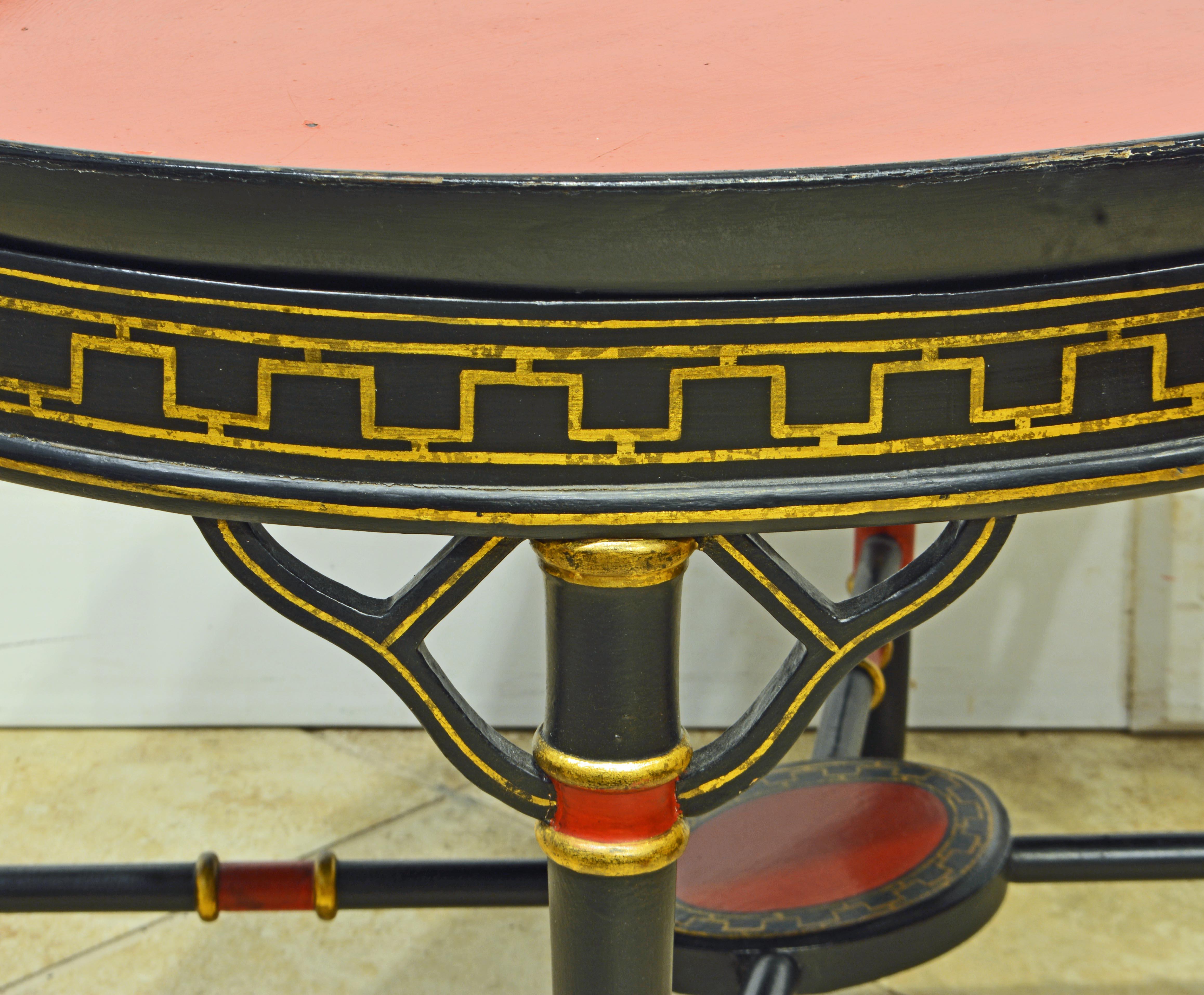 Wood English Regency Style Ebonized Oval Paper Mâché Bamboo Turned Tray Table, 19th C